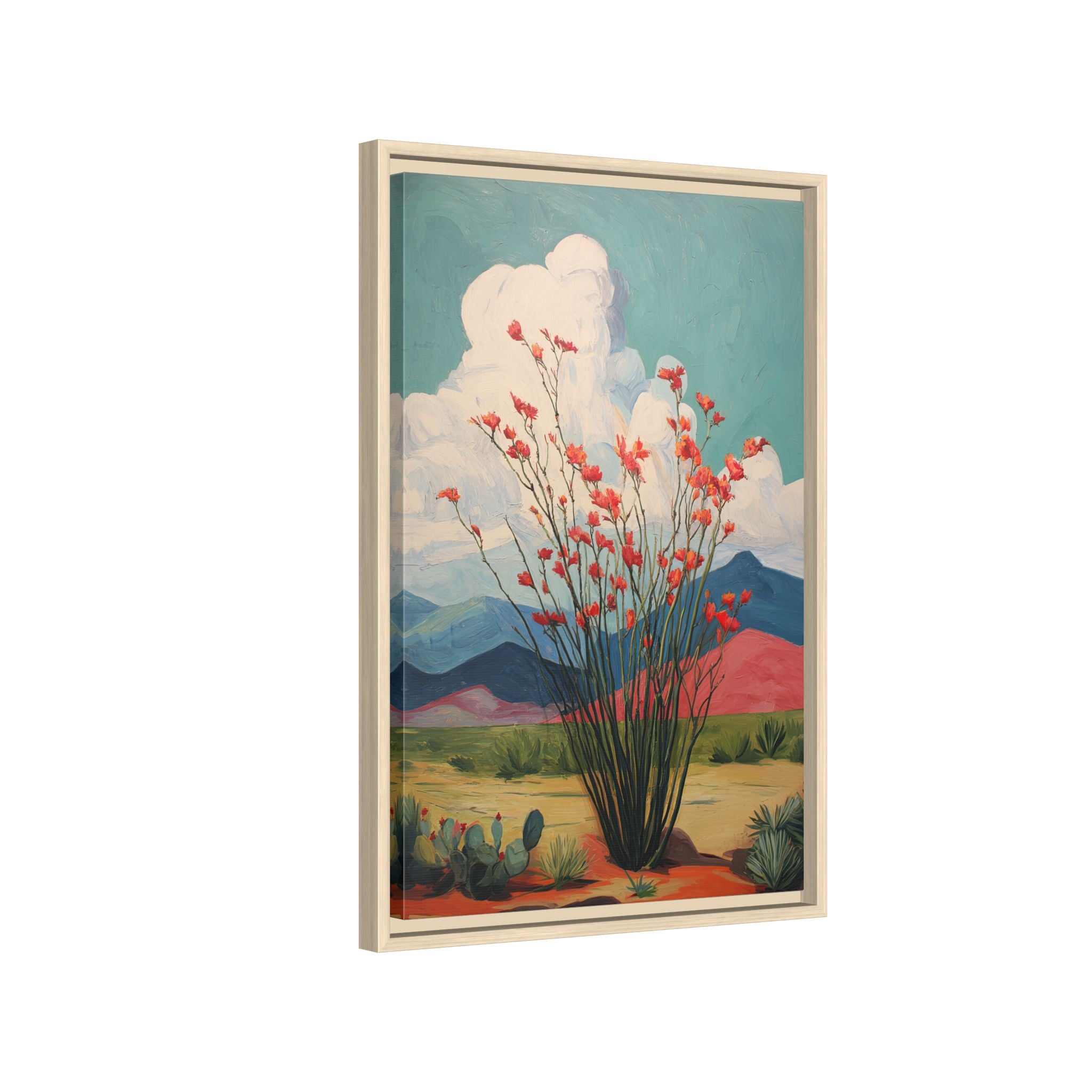 Framed Canvas - Ocotillo Cactus Desert Bloom