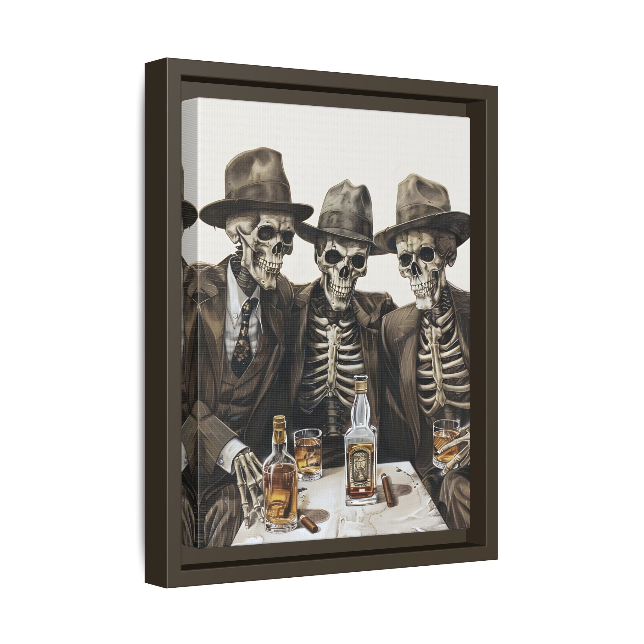 Framed Canvas - Skeleton Whiskey Gentlemen