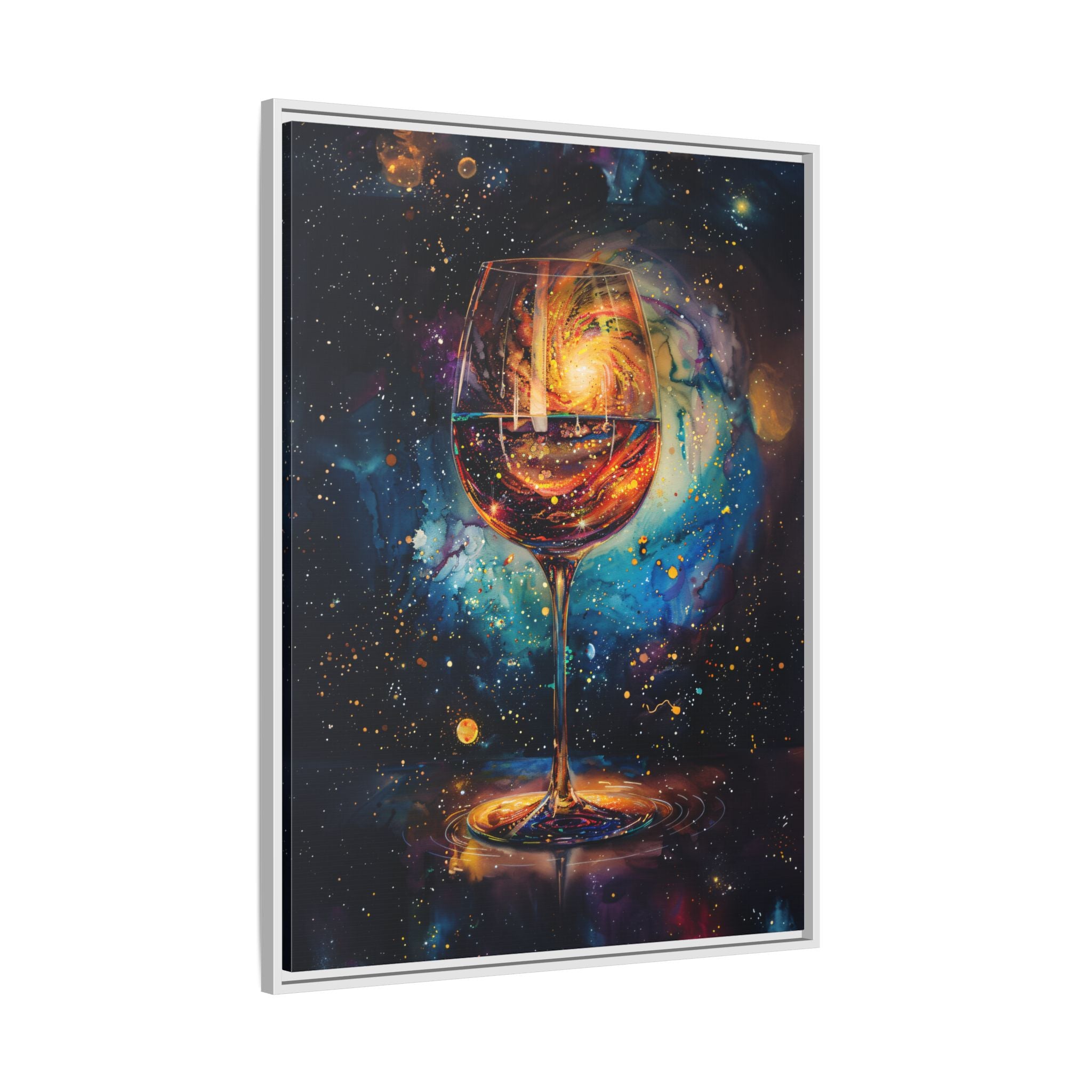 Framed Canvas - Cosmic Swirl in Wine Glass