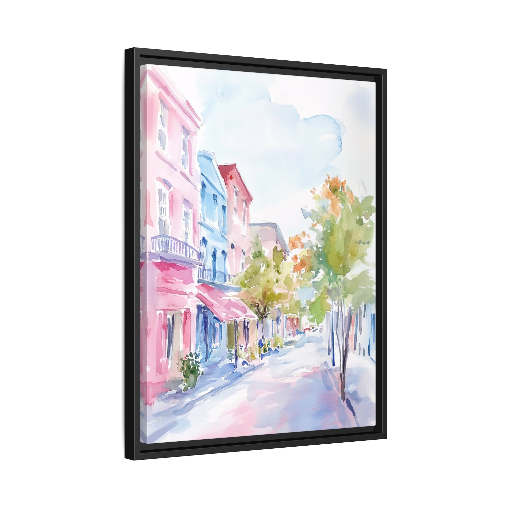 Framed Canvas - Pastel Charleston Street Scene