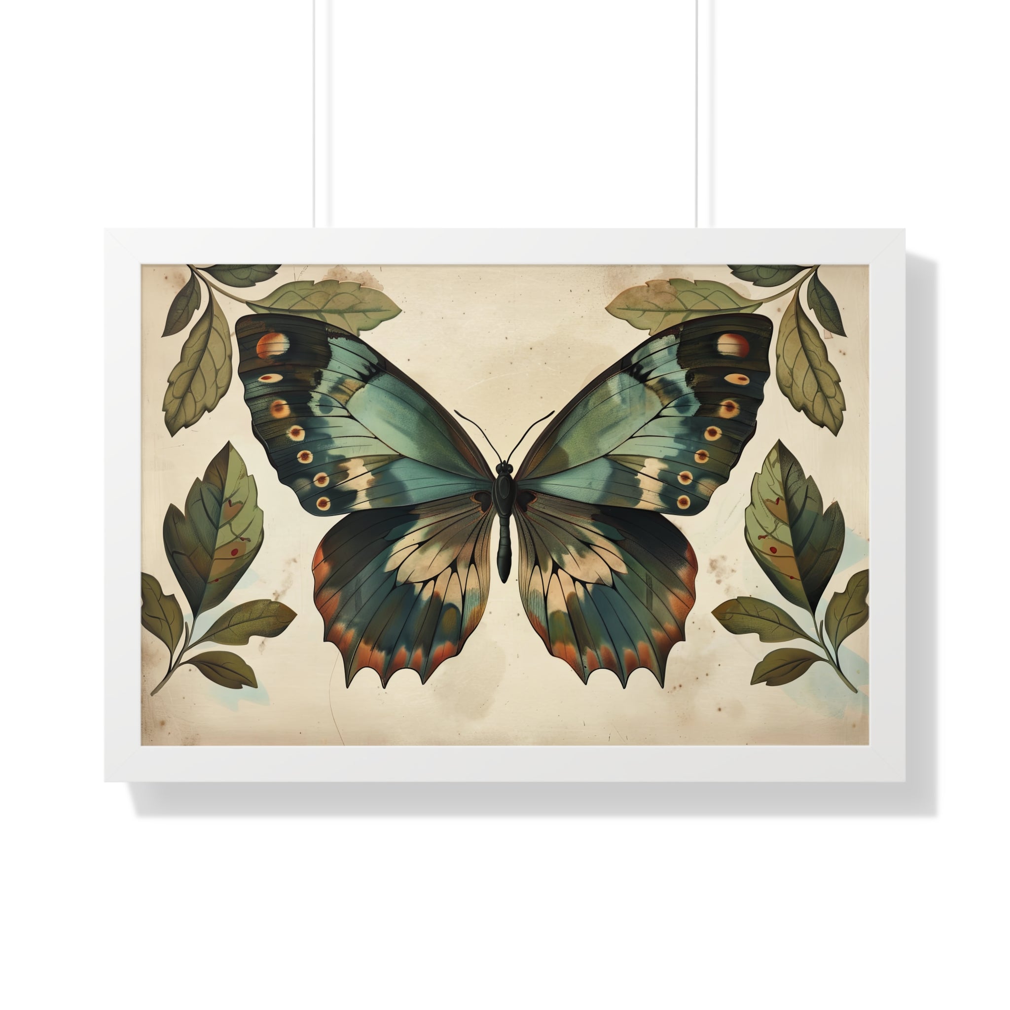 Framed Paper Print - Vintage Iridescent Butterfly Bloom