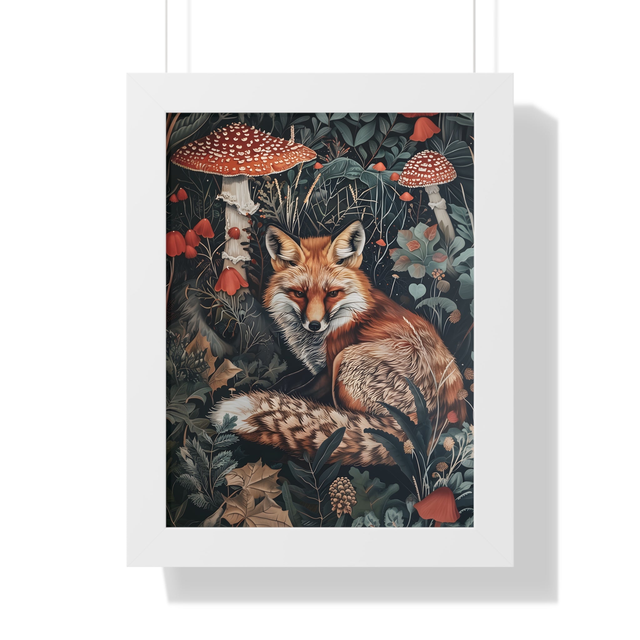 Framed Paper Print - Forest Fox with Mushrooms