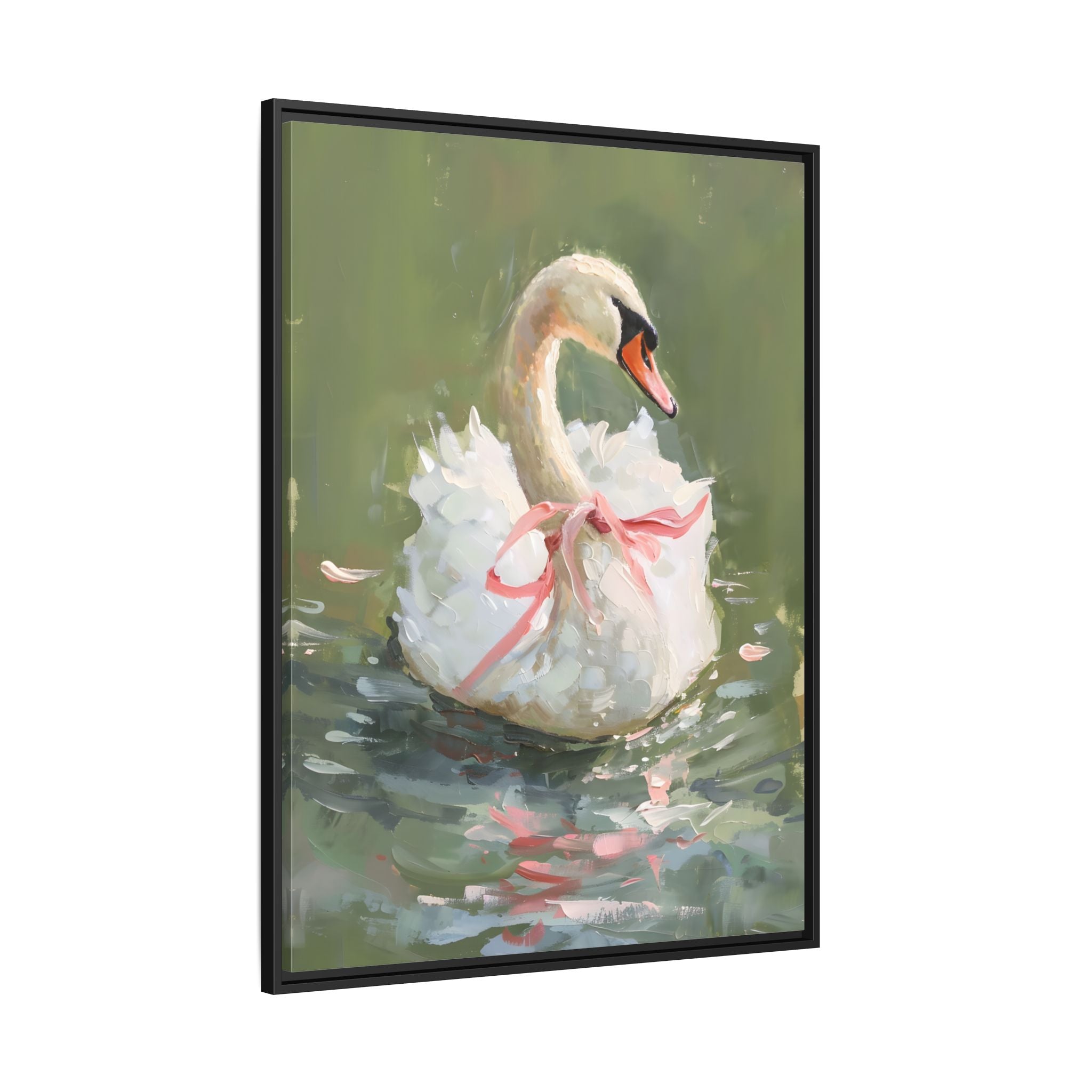 Framed Canvas - Ballet Swan in Pink Bow