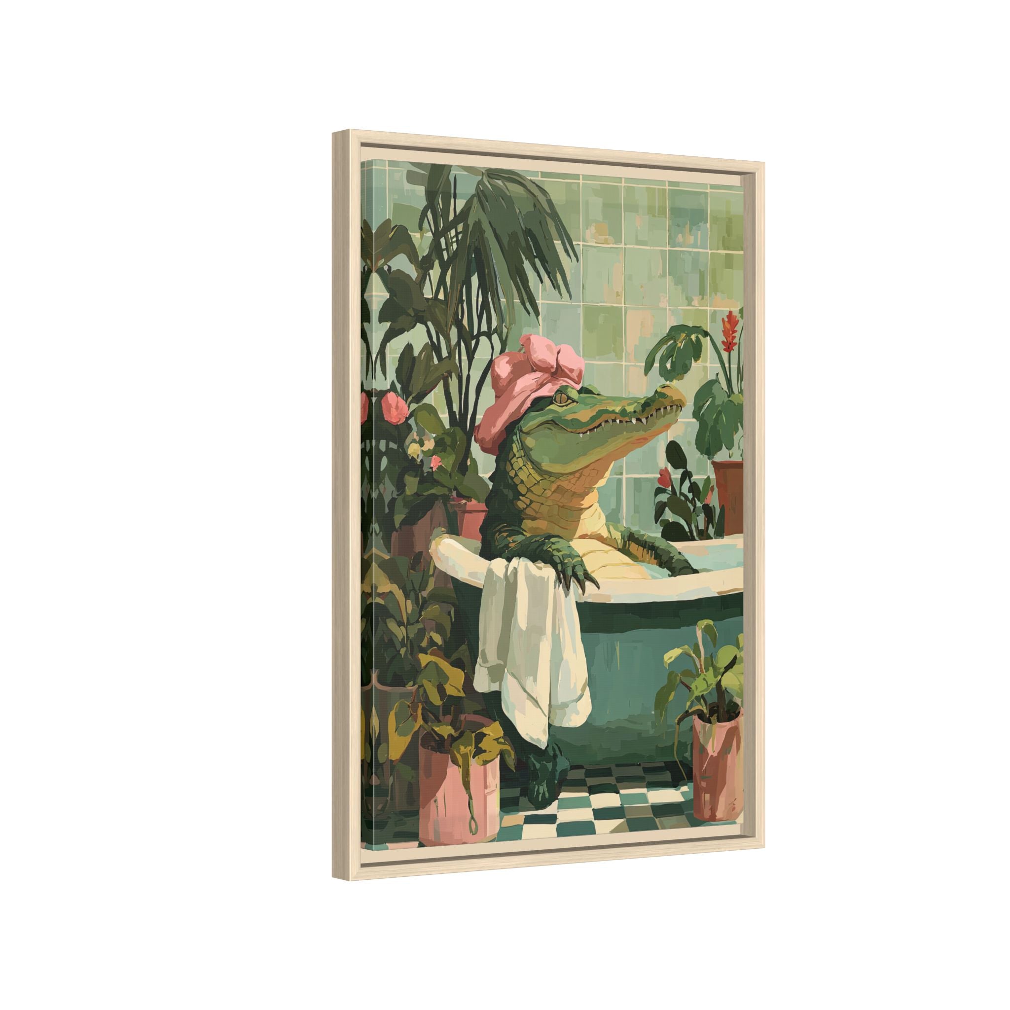 Framed Canvas - Bathtub Alligator Spa Day