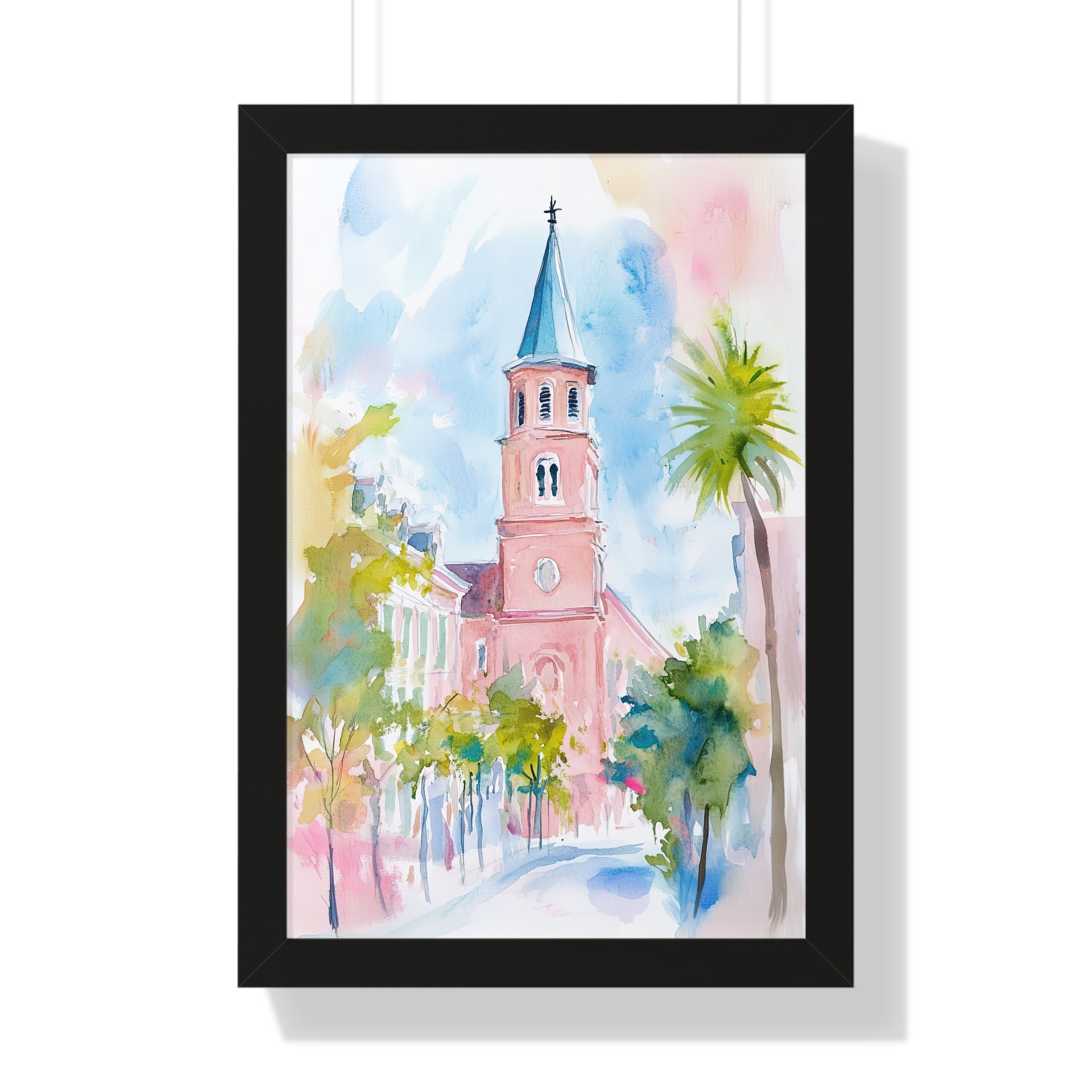 Framed Paper Print - Charleston Steeple in Pastel Haze