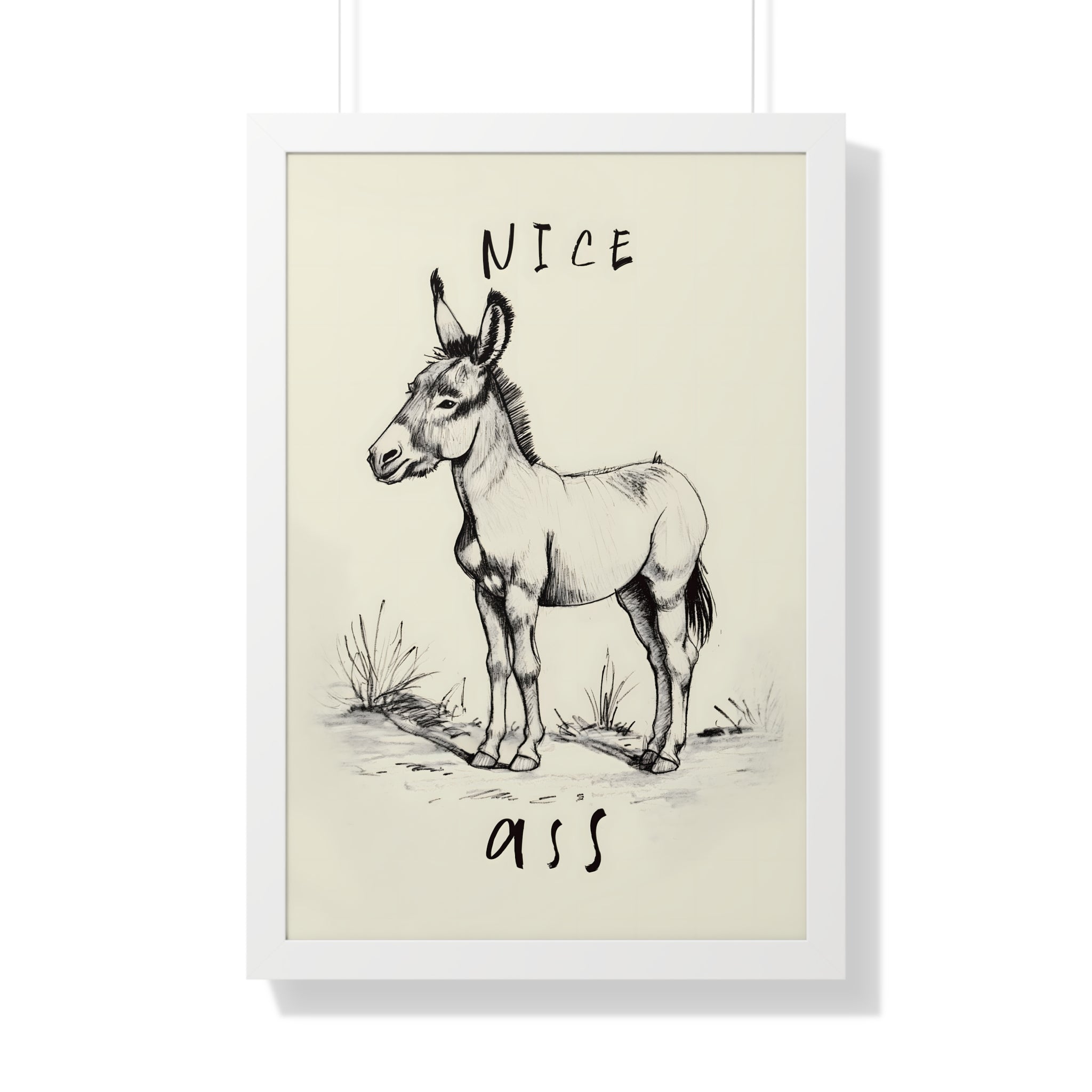Framed Paper Print - Donkey Line Art Humor