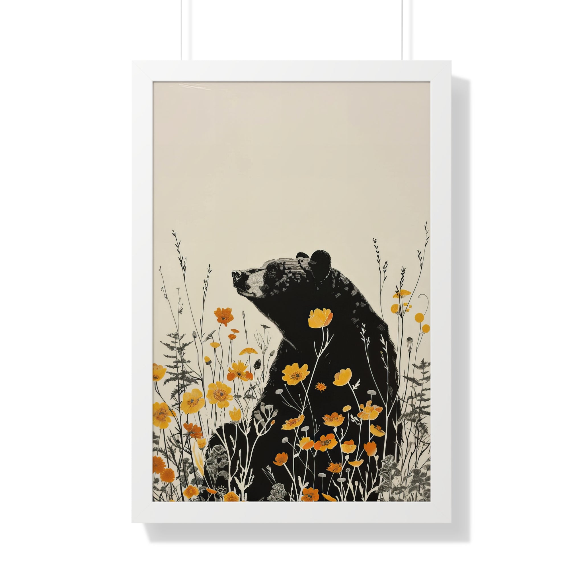 Framed Paper Print - Black Bear in Wildflowers