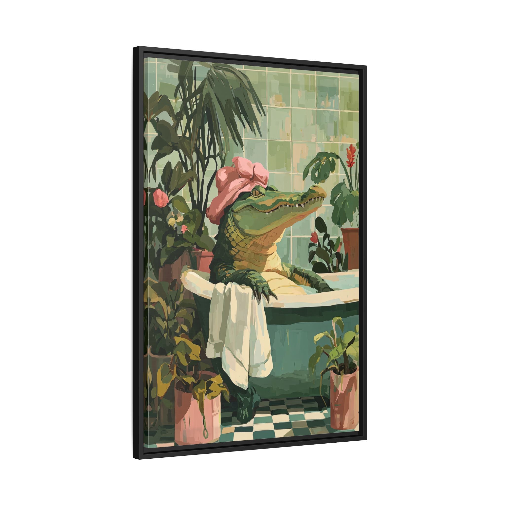 Framed Canvas - Bathtub Alligator Spa Day