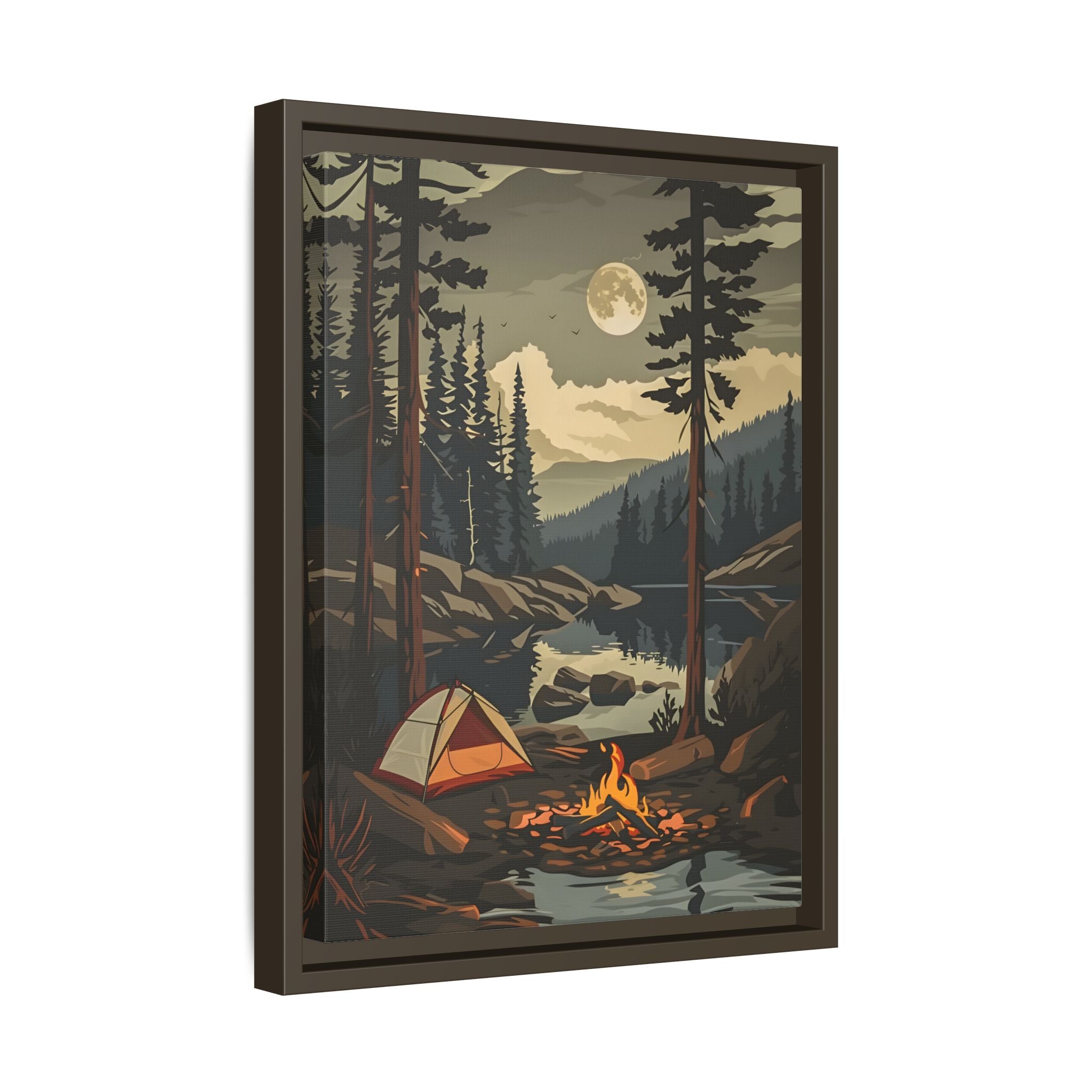 Framed Canvas - Moonlit Campfire Escape