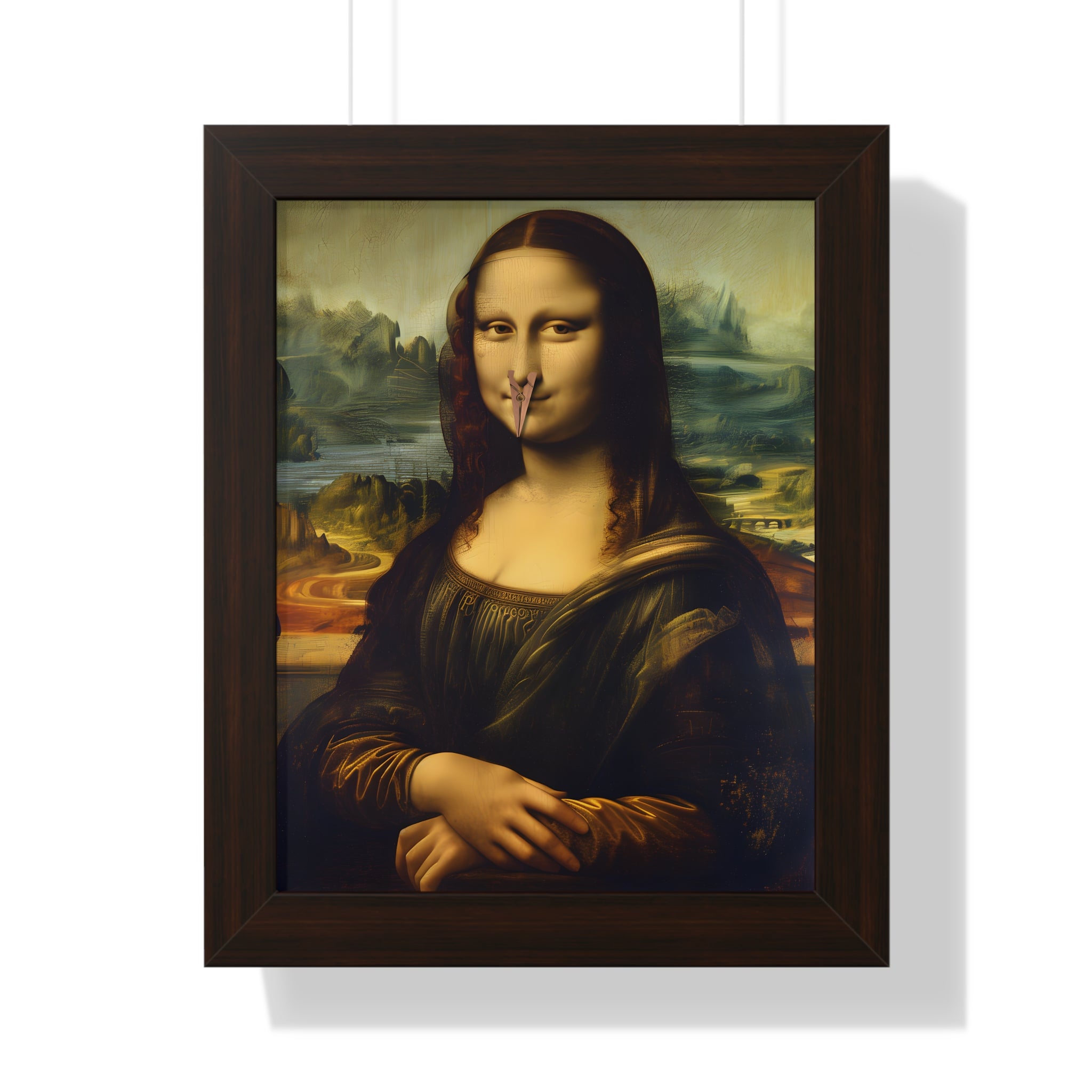 Framed Paper Print - Mona Lisa Nose Peg Gag