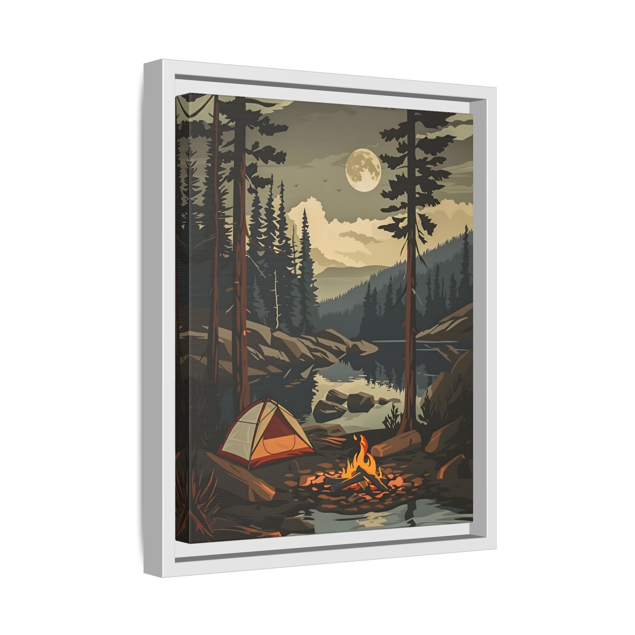 Framed Canvas - Moonlit Campfire Escape