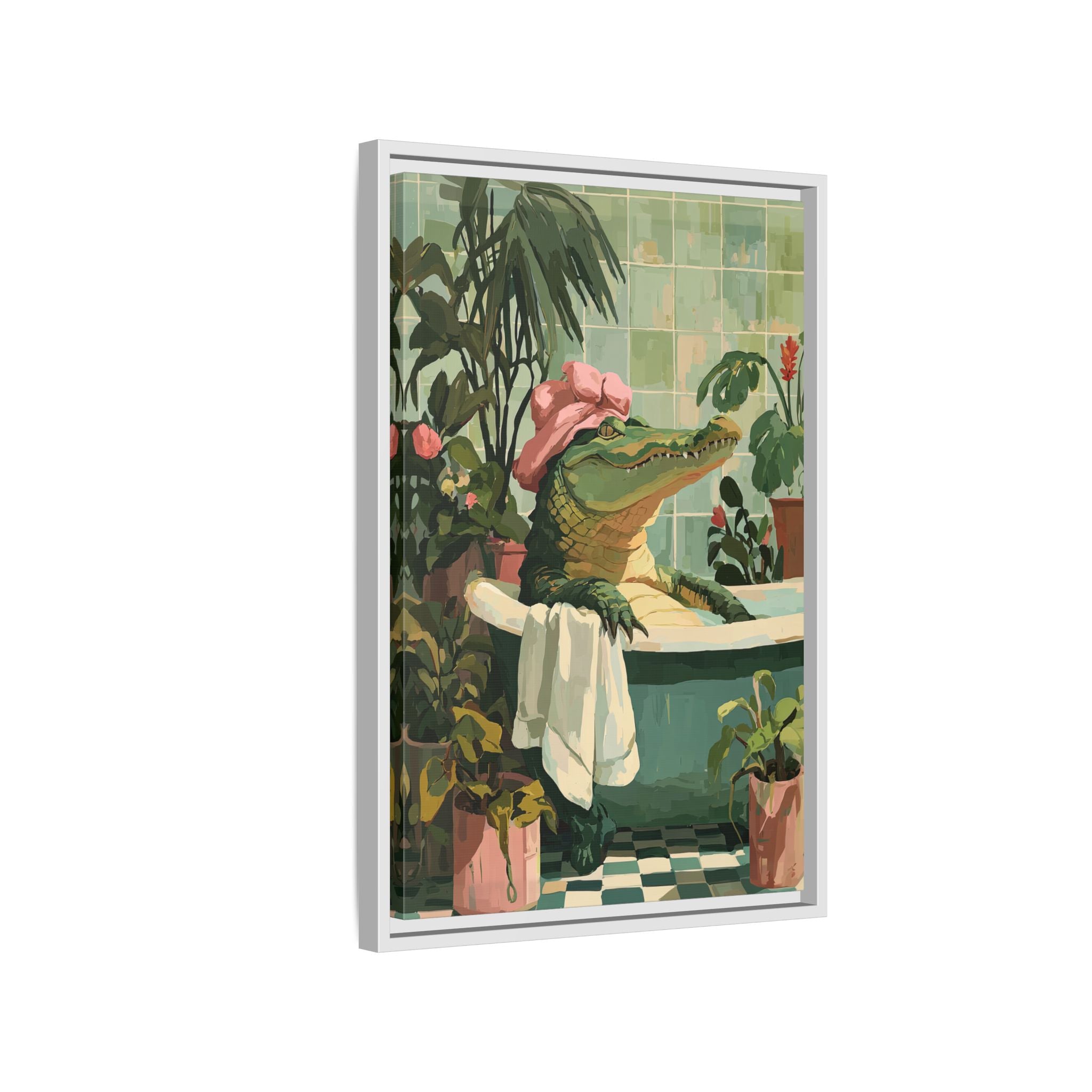 Framed Canvas - Bathtub Alligator Spa Day