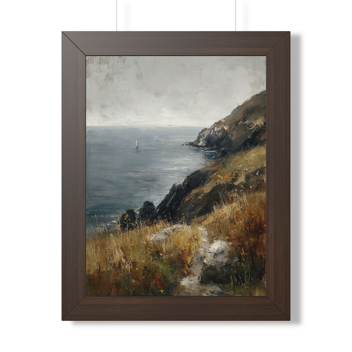 Framed Paper Print - Cliffside Sailboat Seascape