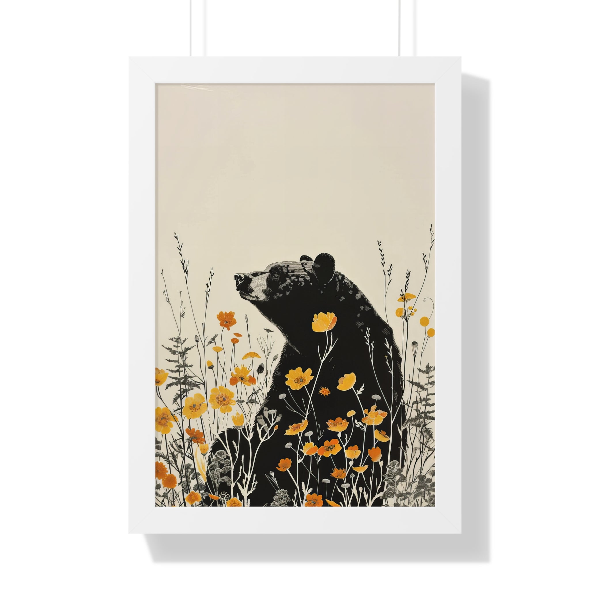 Framed Paper Print - Black Bear in Wildflowers