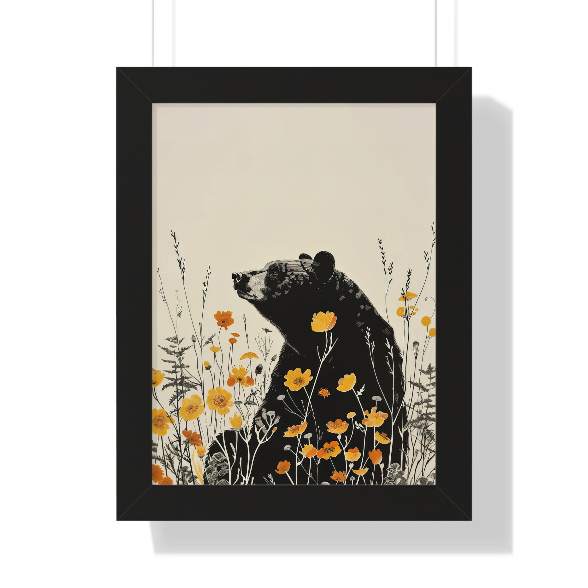 Framed Paper Print - Black Bear in Wildflowers