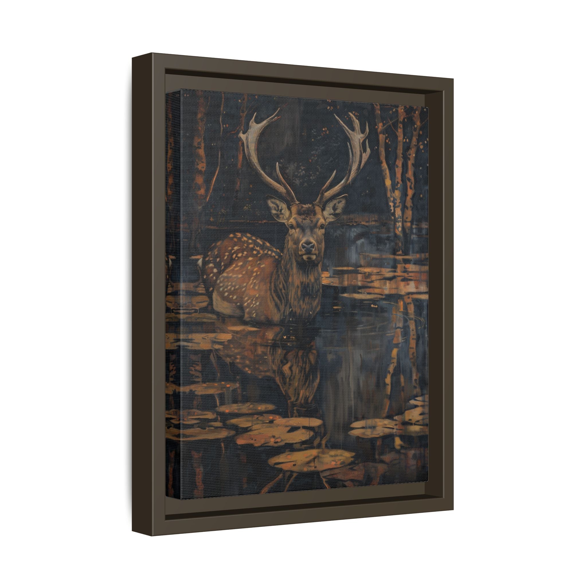 Framed Canvas - Twilight Stag Reflection