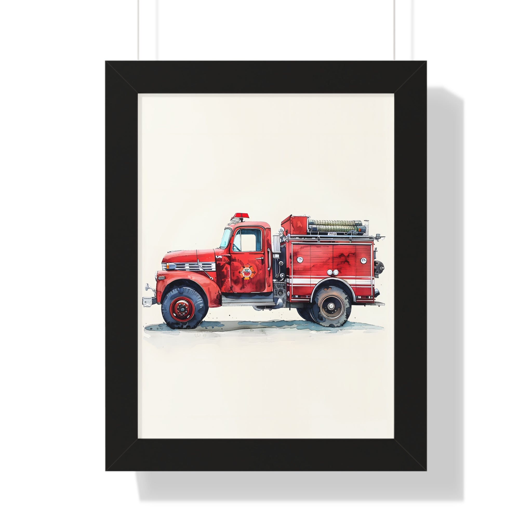 Framed Paper Print - Vintage Firetruck Nursery