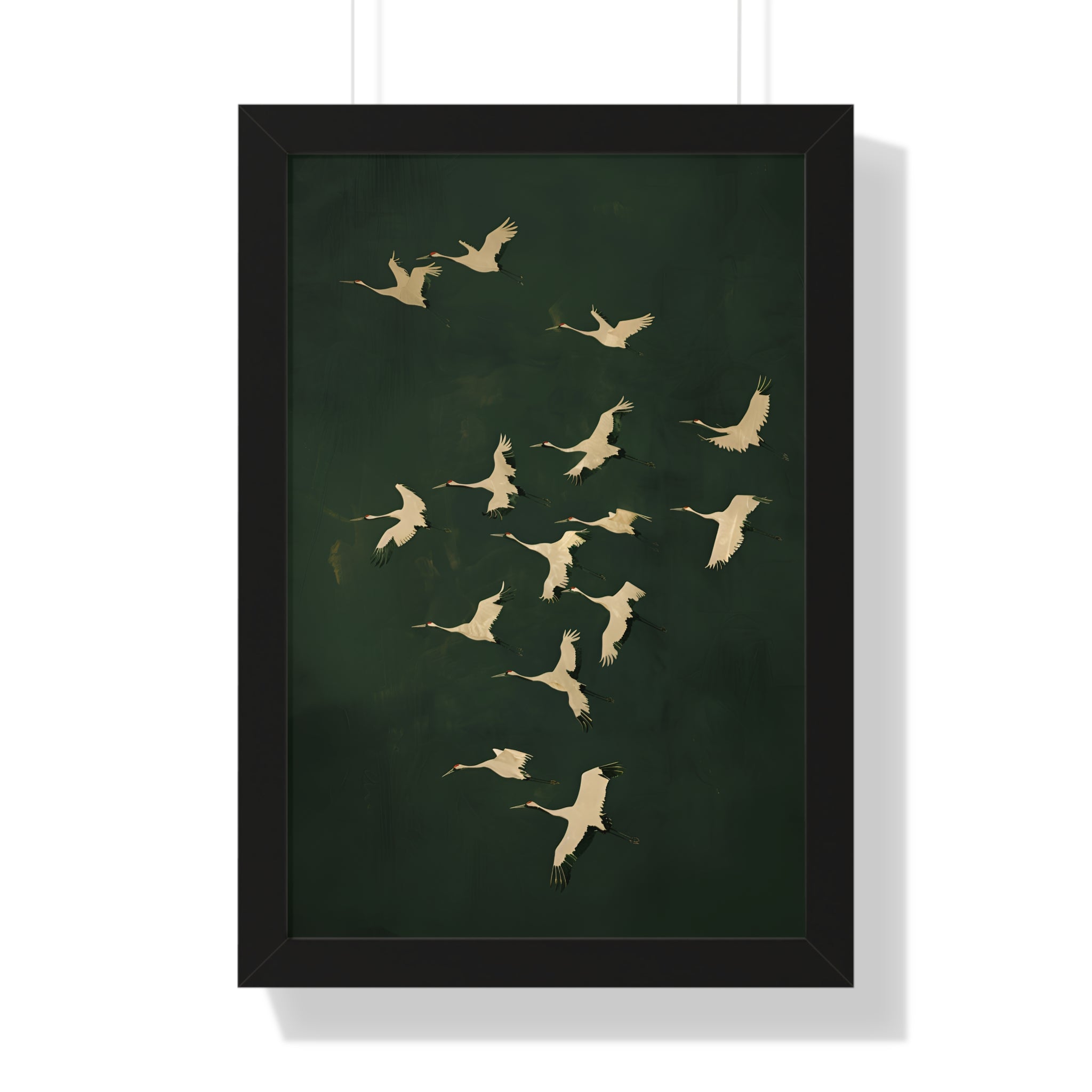 Framed Paper Print - Emerald Sky Japanese Cranes