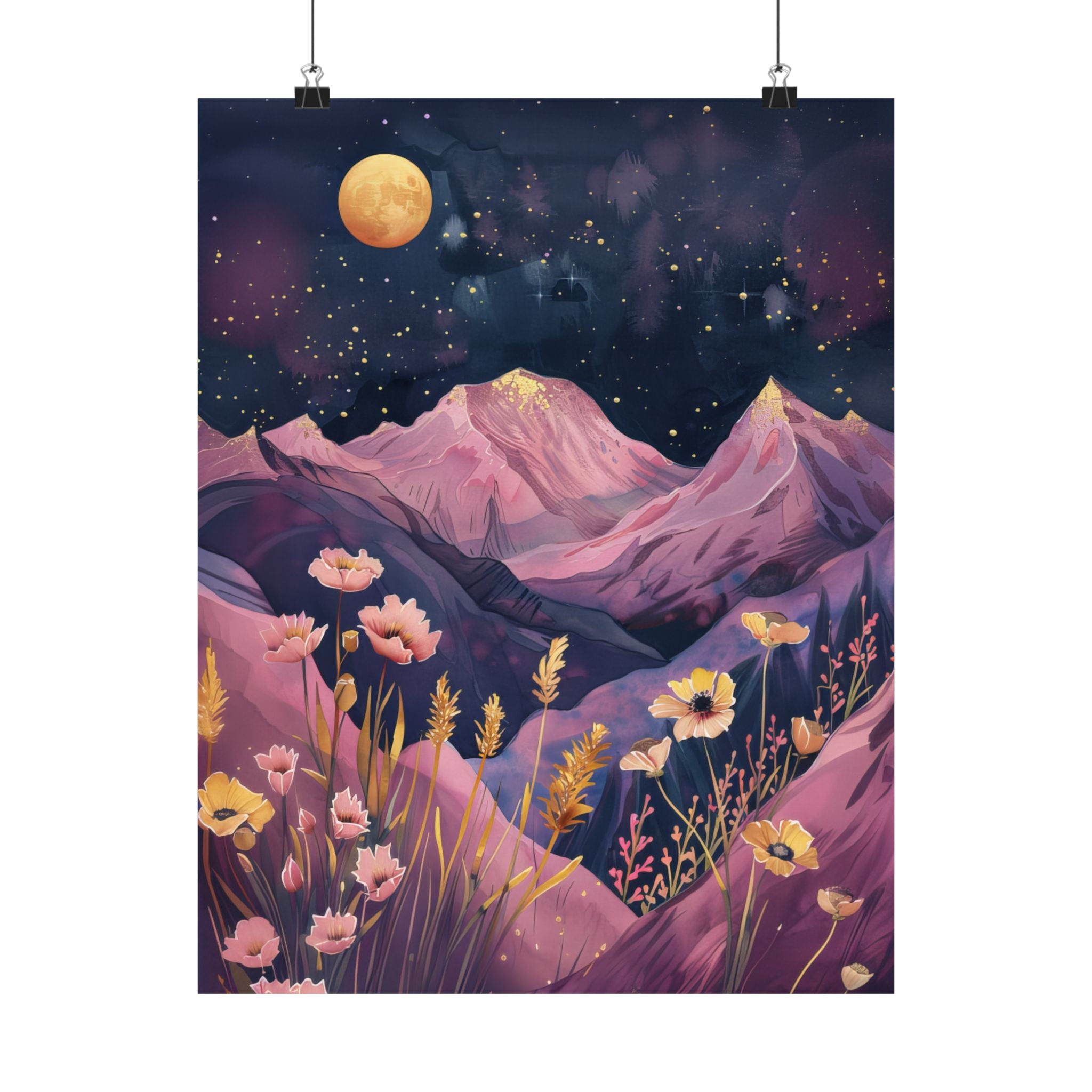 Golden Moon Over Lavender Peaks