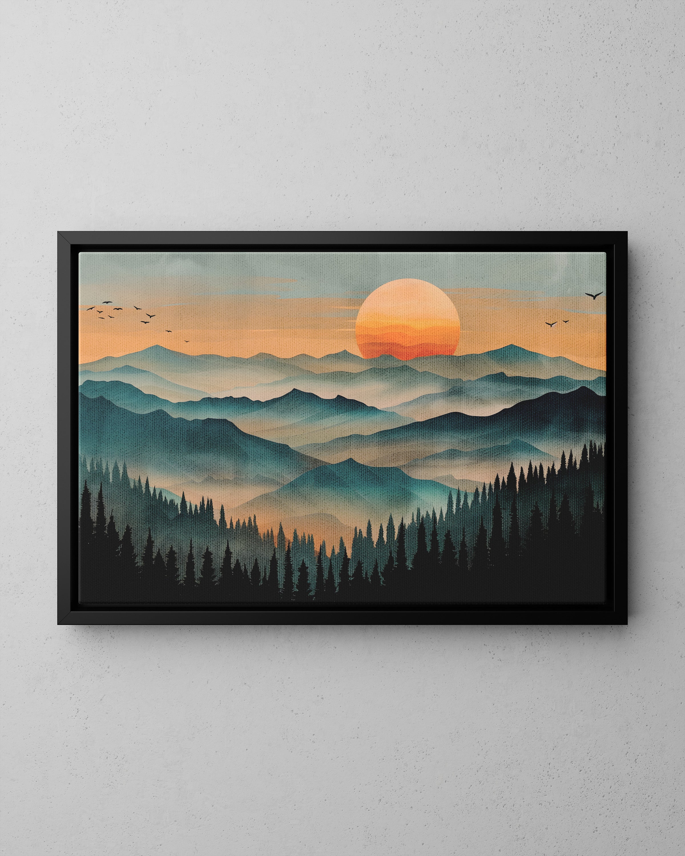 Framed Canvas - Sunset Serenity Mountain Range