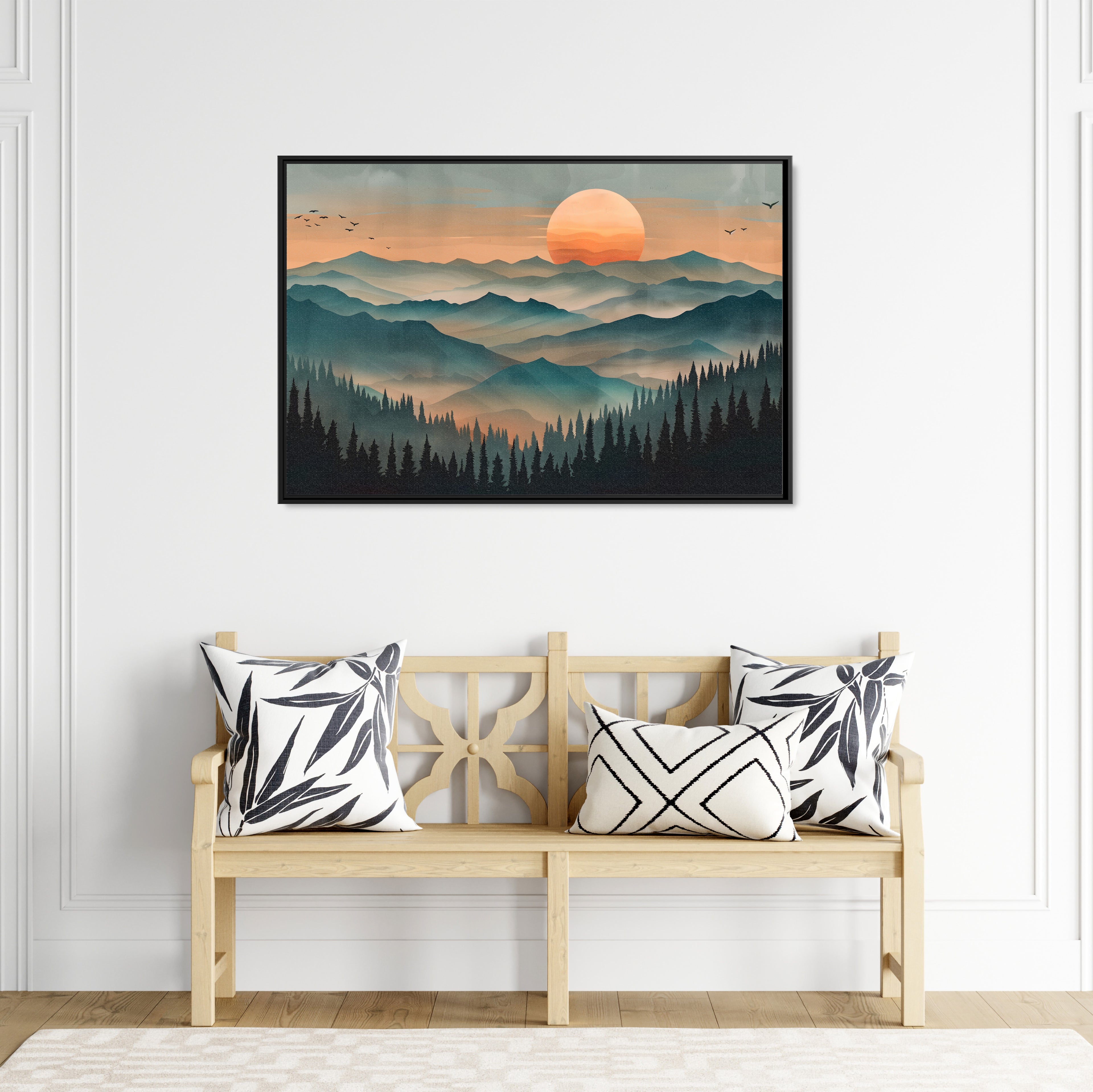 Framed Canvas - Sunset Serenity Mountain Range