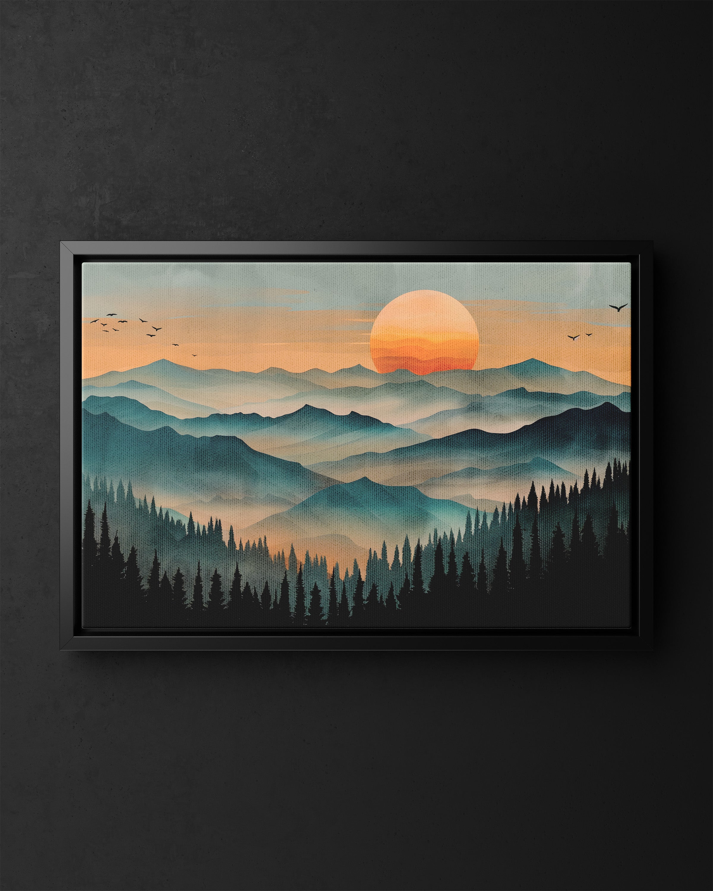 Framed Canvas - Sunset Serenity Mountain Range