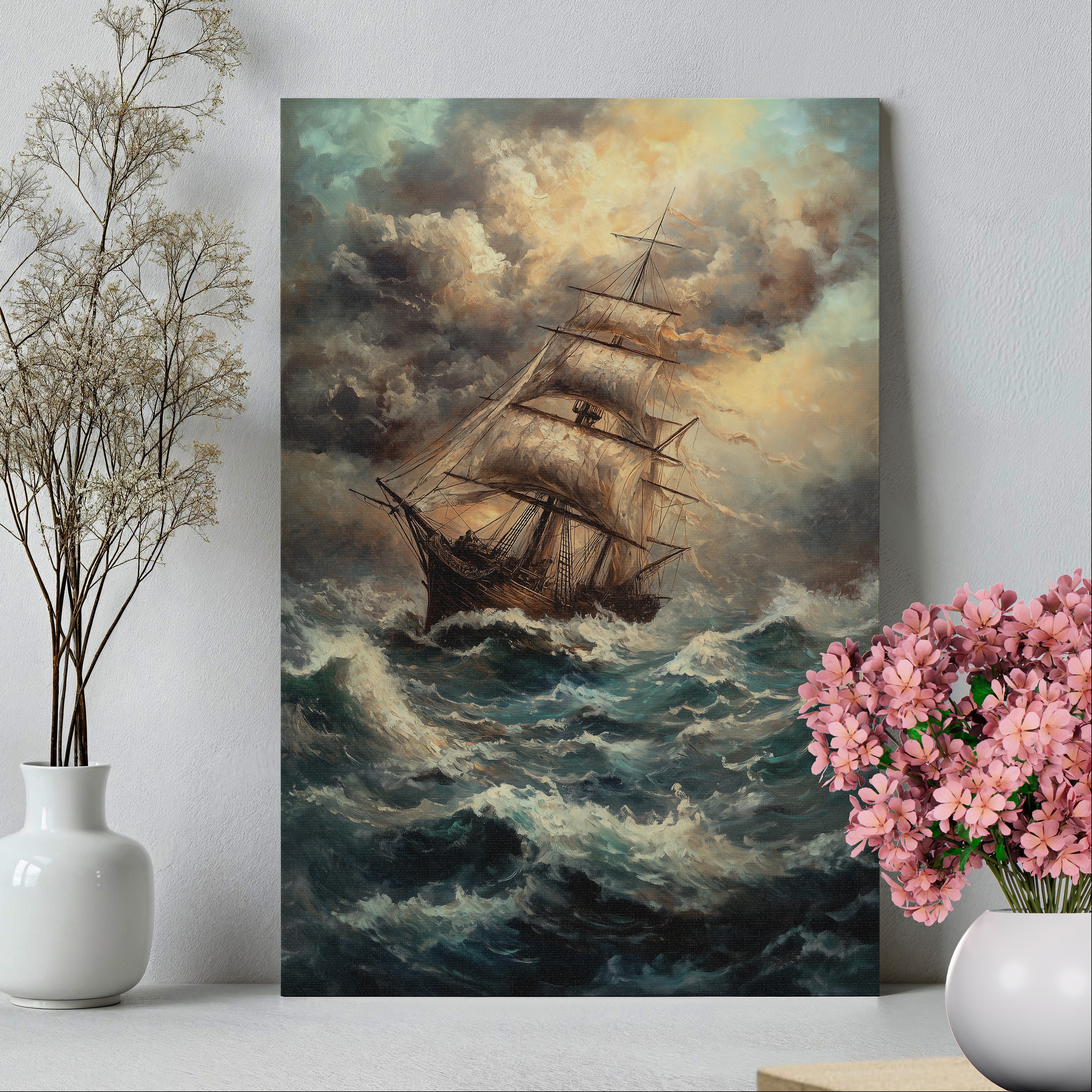.75" Matte Canvas - Stormy Voyage Sailing Ship