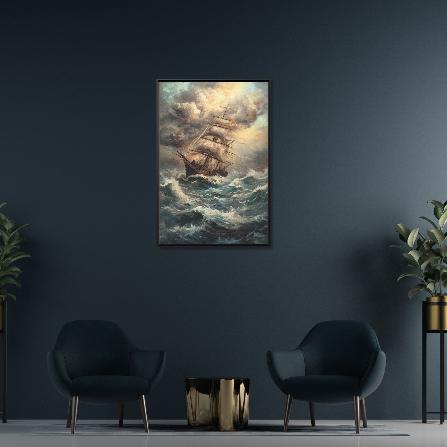 Framed Canvas - Stormy Voyage Sailing Ship