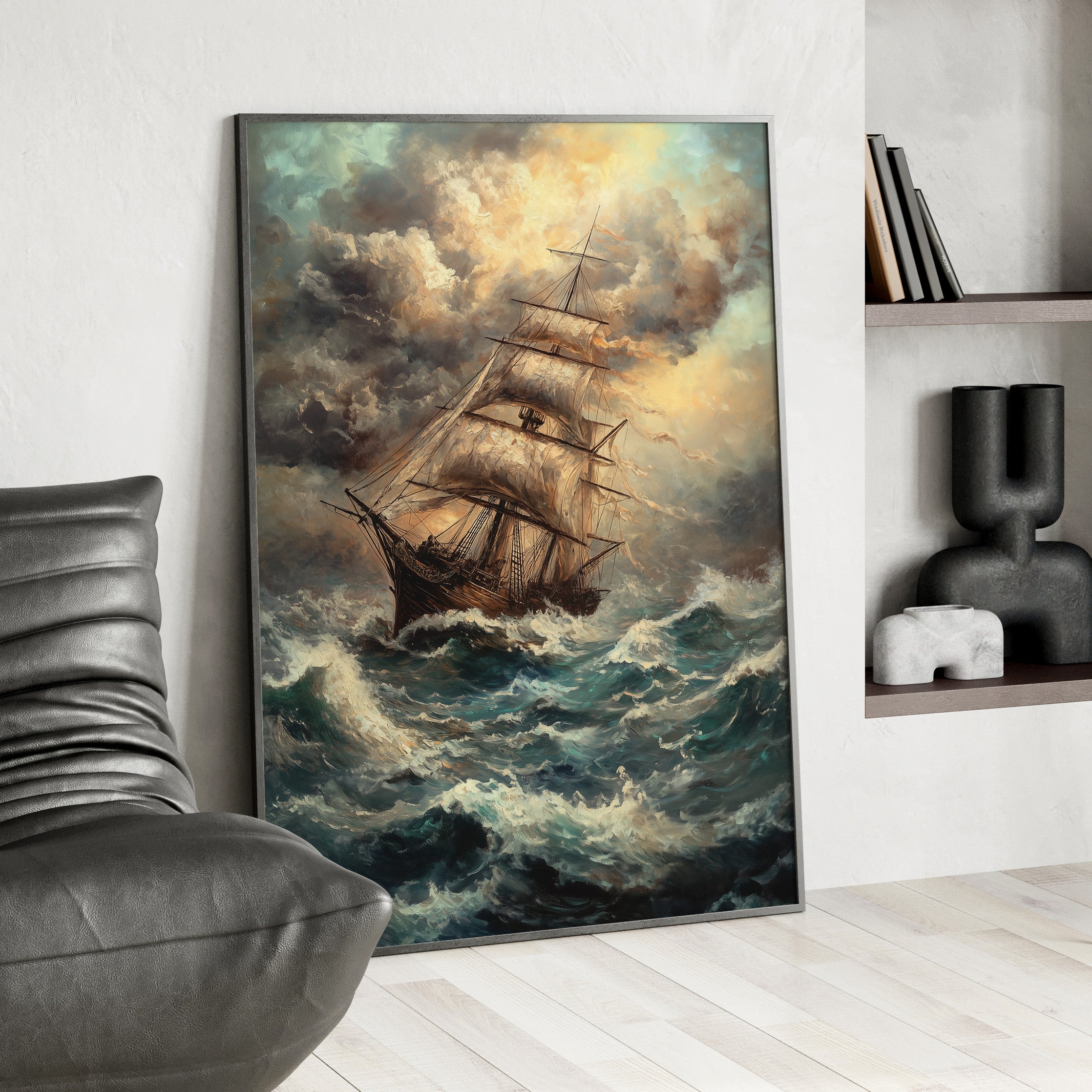 Framed Paper Print - Stormy Voyage Sailing Ship
