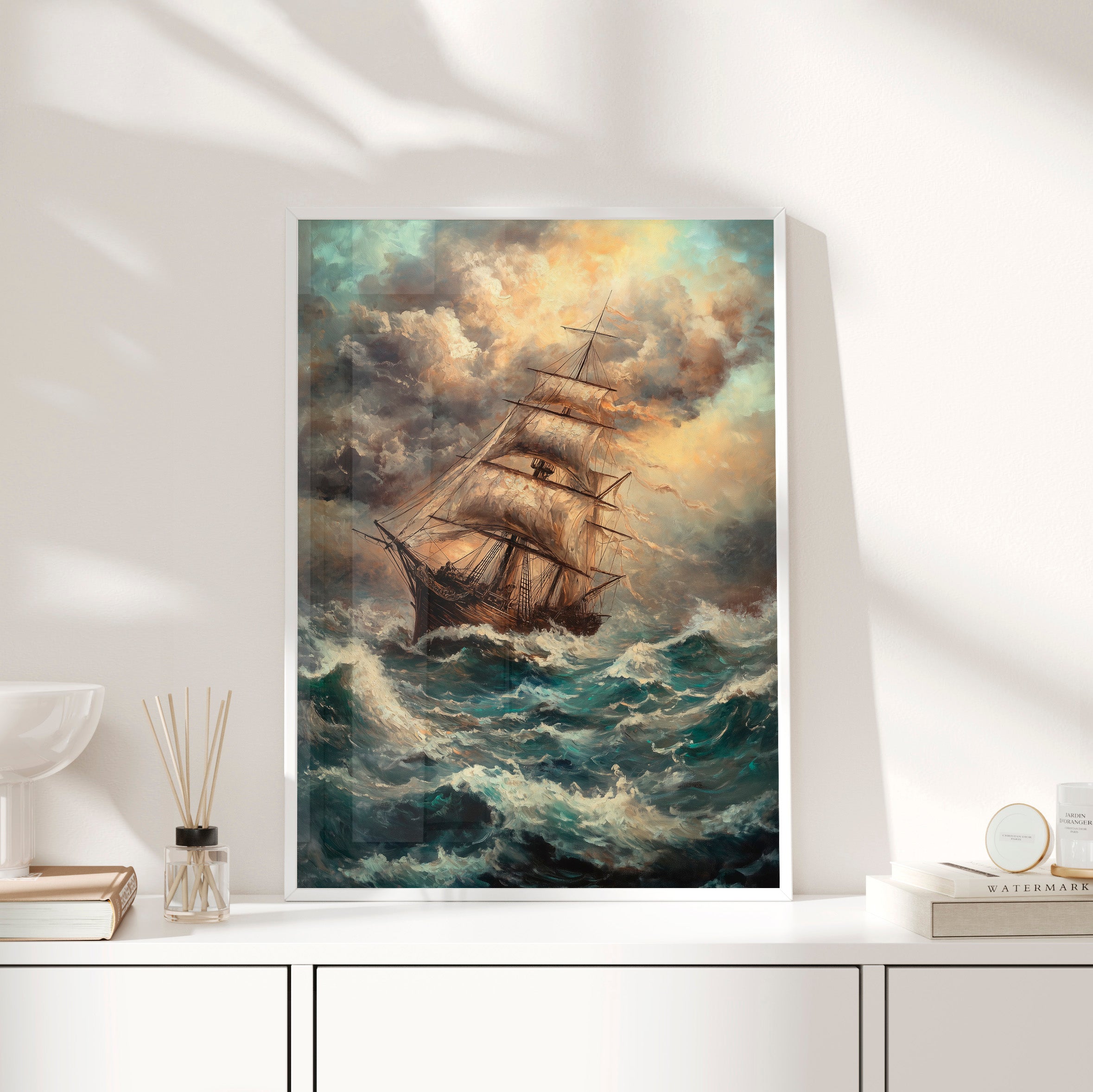 Framed Paper Print - Stormy Voyage Sailing Ship