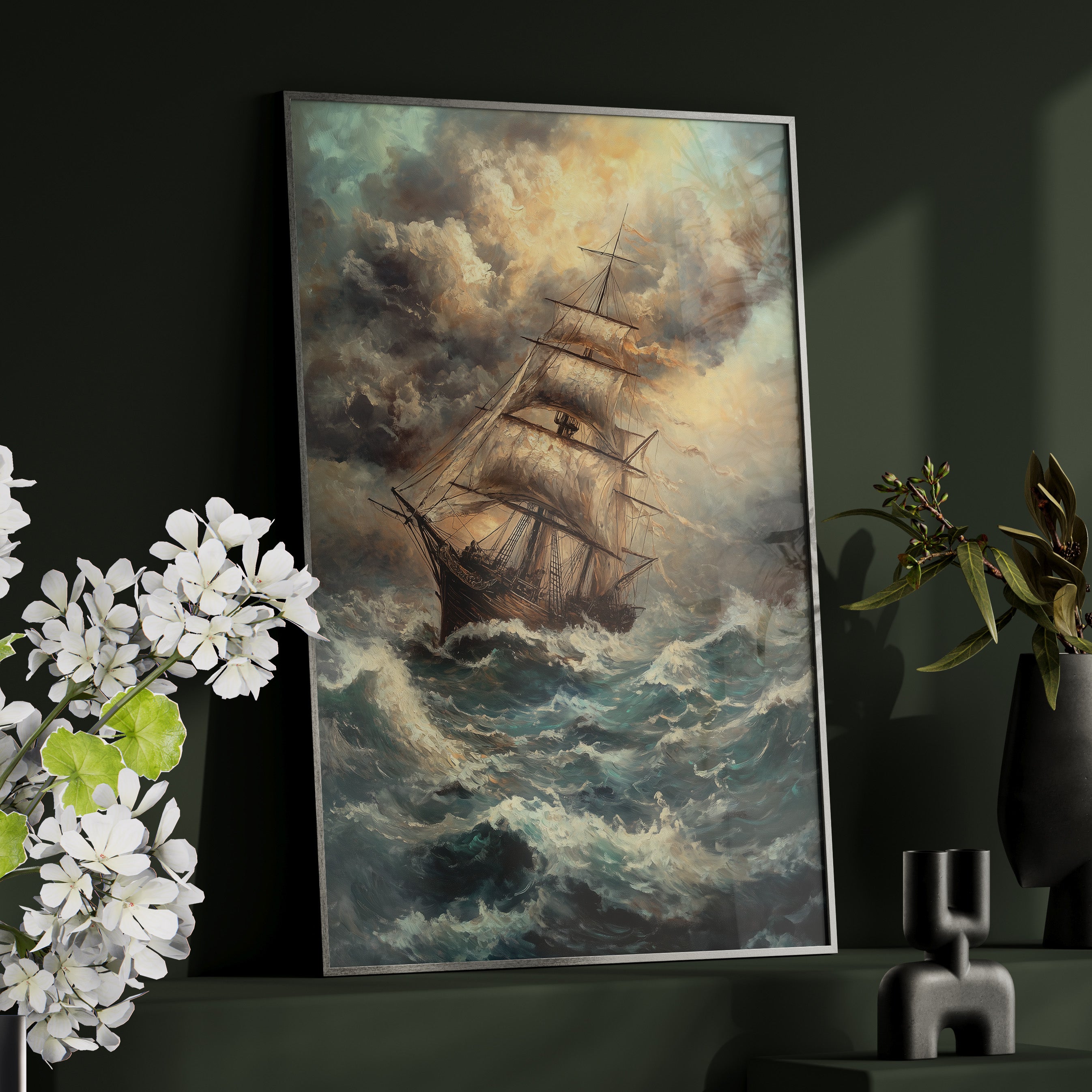 Framed Paper Print - Stormy Voyage Sailing Ship