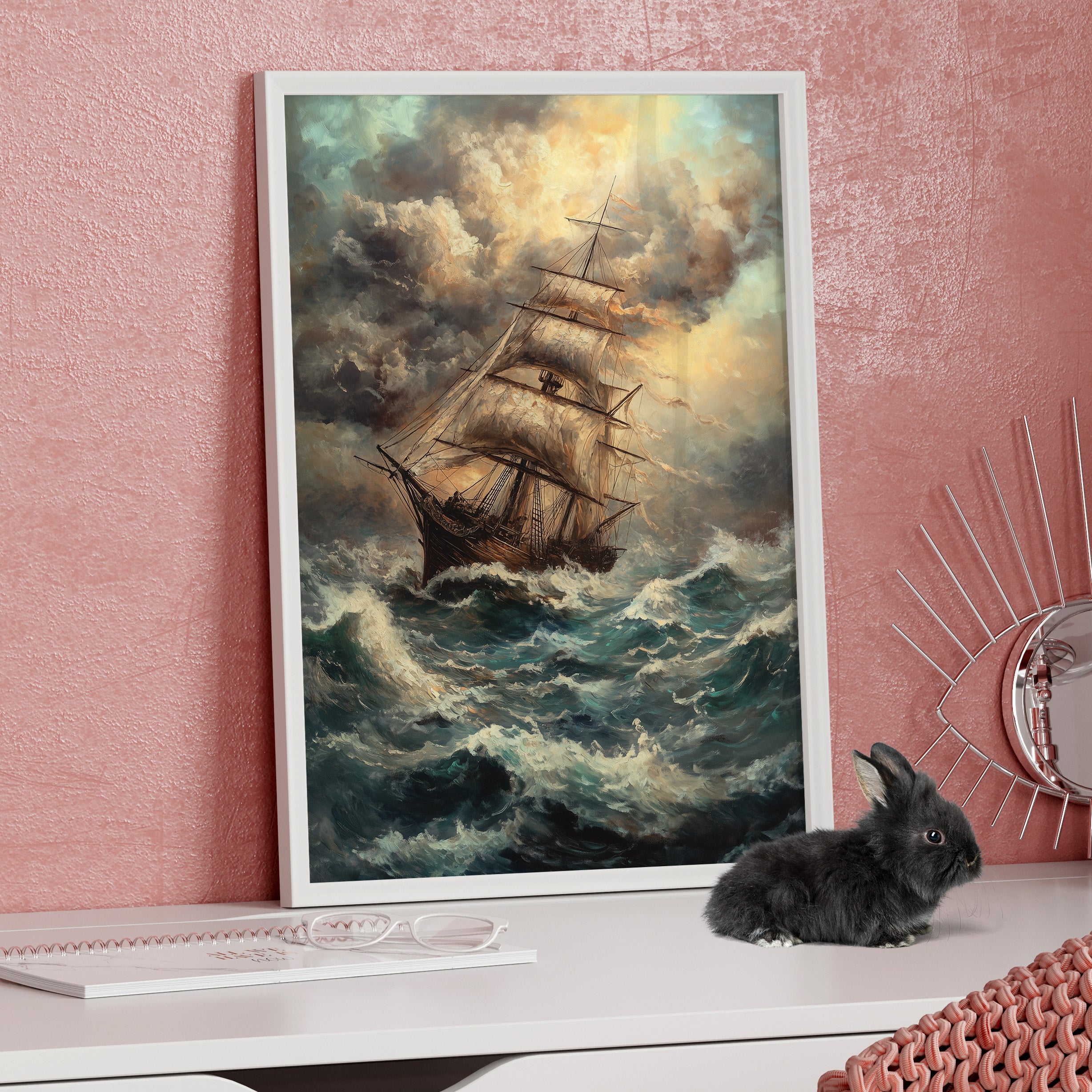 Framed Paper Print - Stormy Voyage Sailing Ship