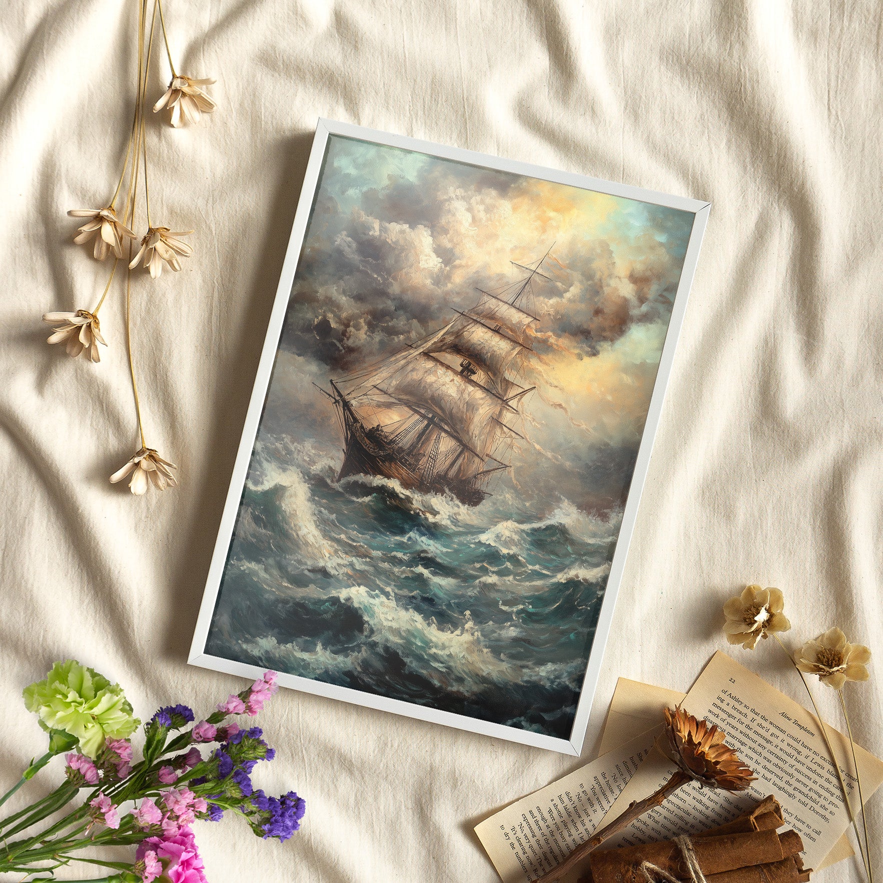 Framed Paper Print - Stormy Voyage Sailing Ship