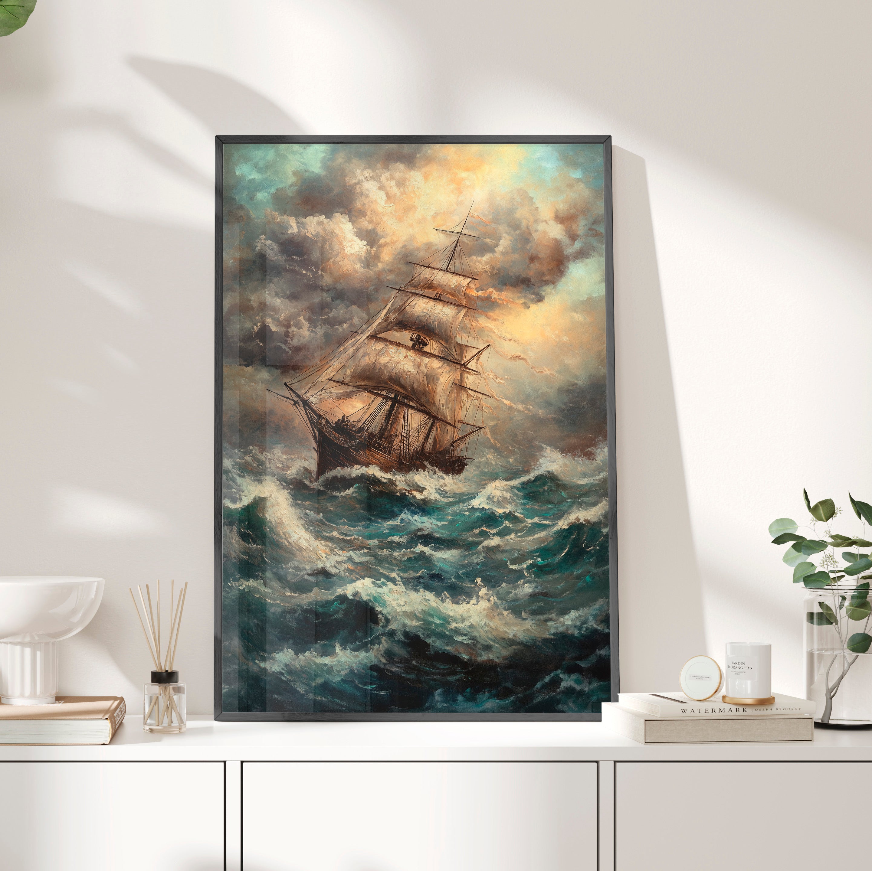 Framed Paper Print - Stormy Voyage Sailing Ship