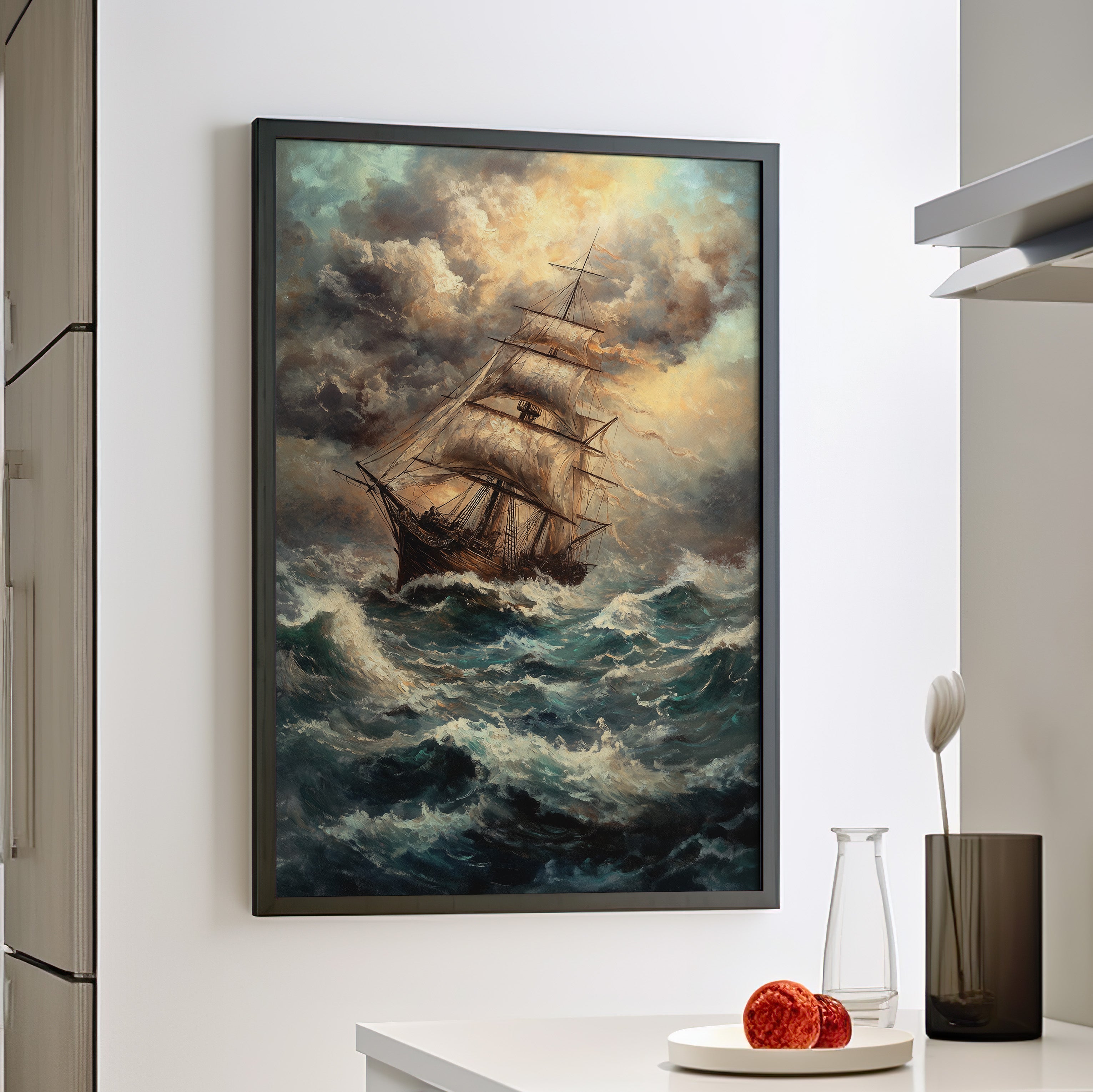 Framed Paper Print - Stormy Voyage Sailing Ship