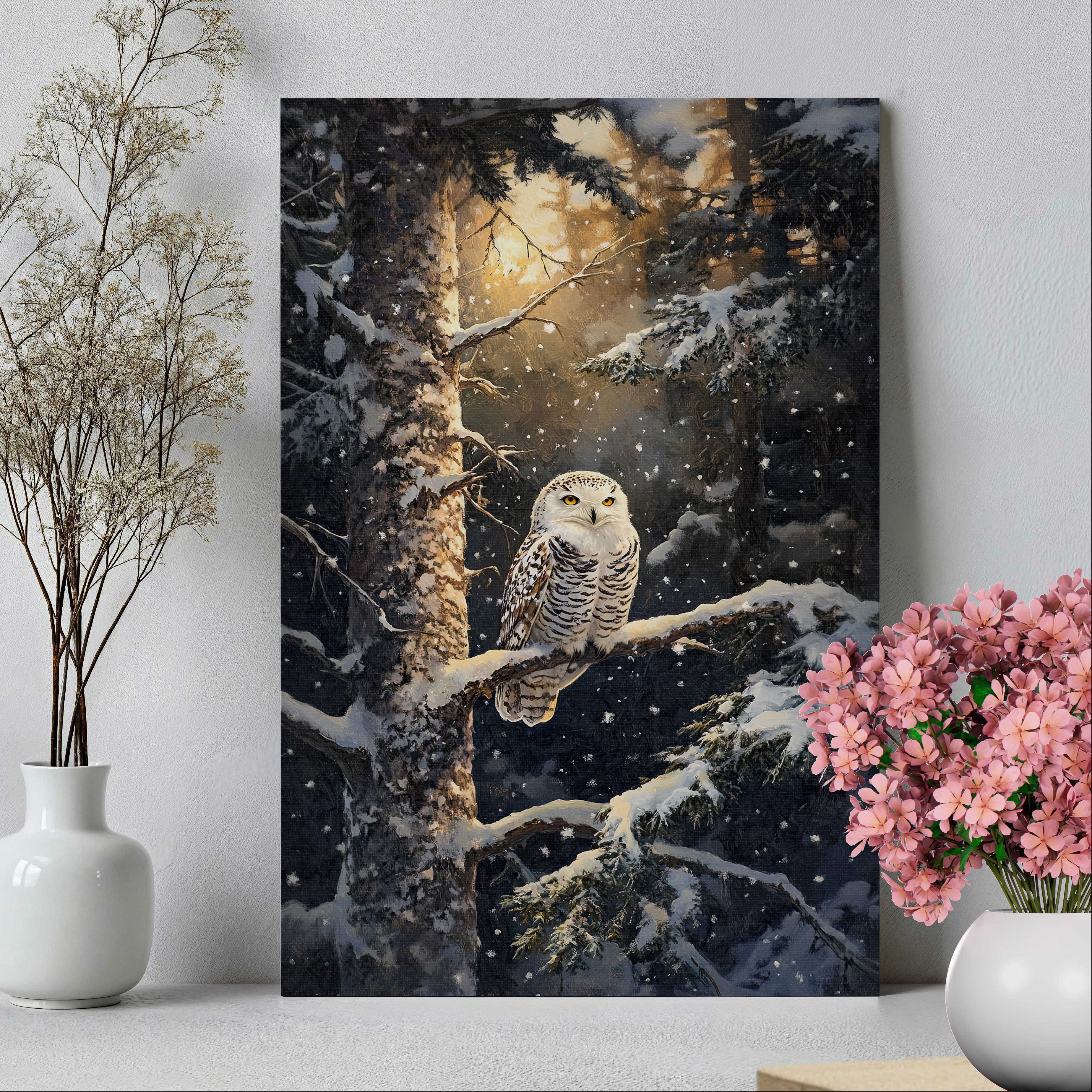 .75" Matte Canvas - Silent Gaze Snow Owl