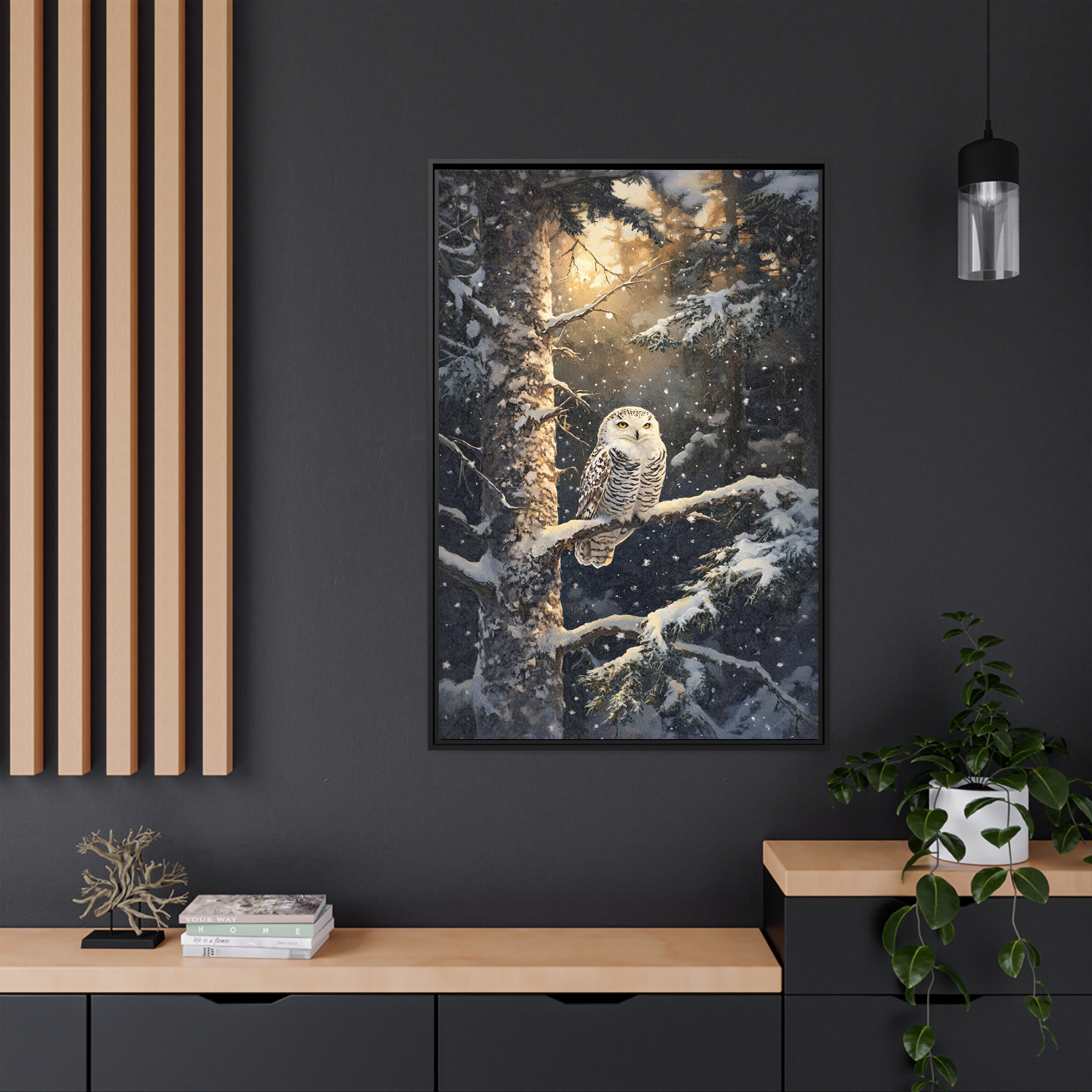 Framed Canvas - Silent Gaze Snow Owl