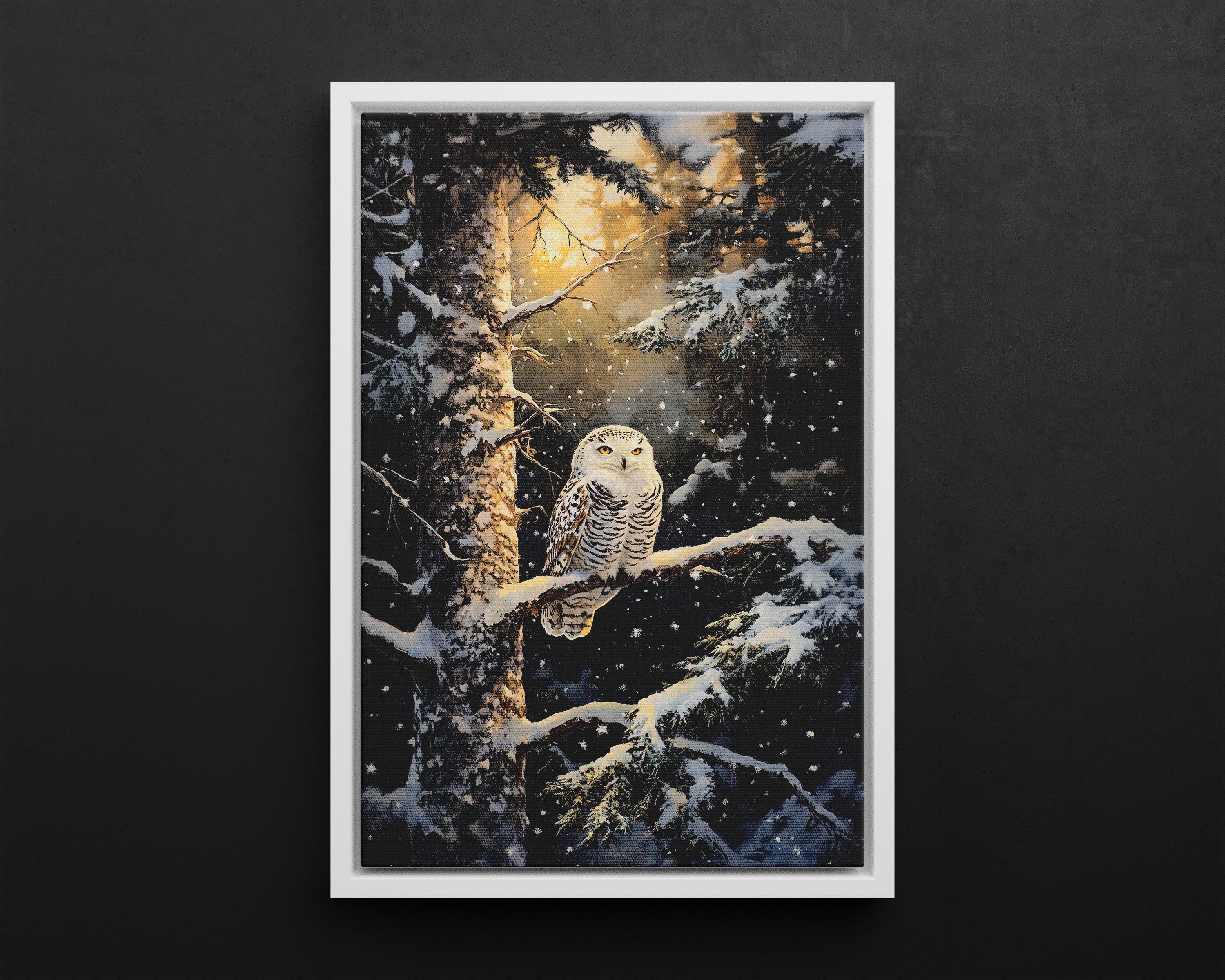 Framed Canvas - Silent Gaze Snow Owl
