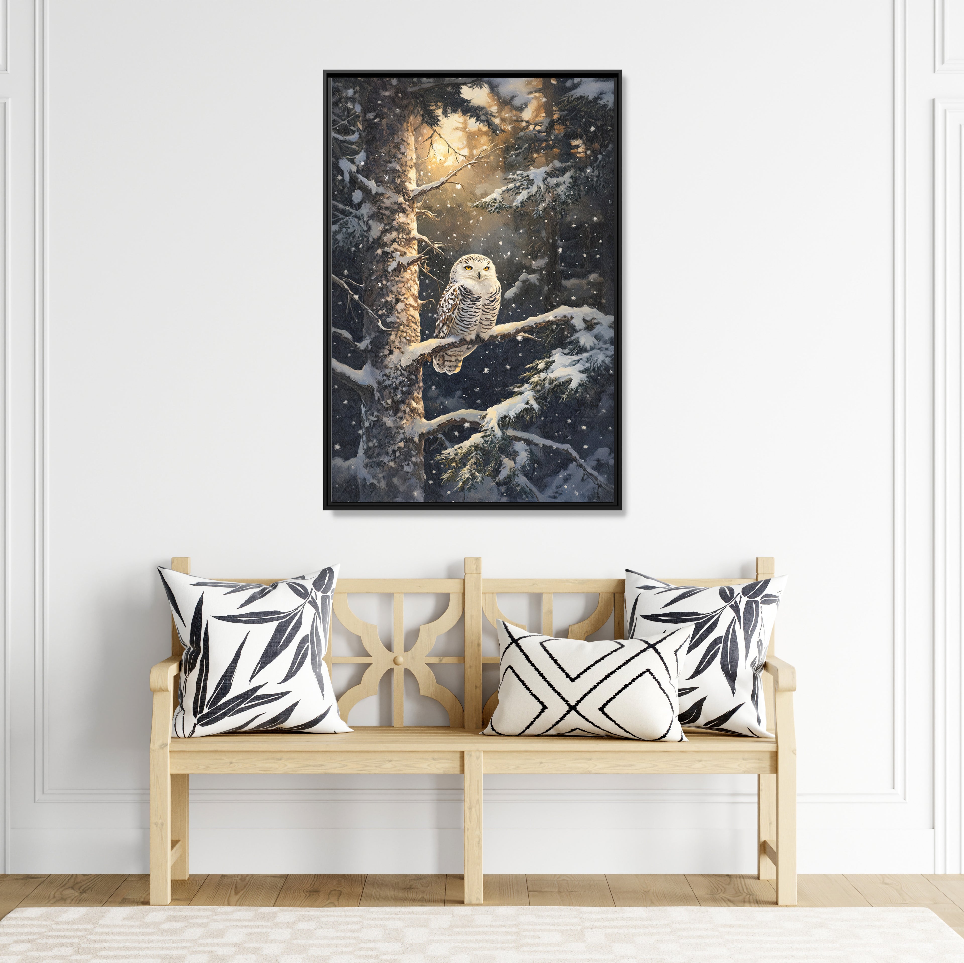 Framed Canvas - Silent Gaze Snow Owl