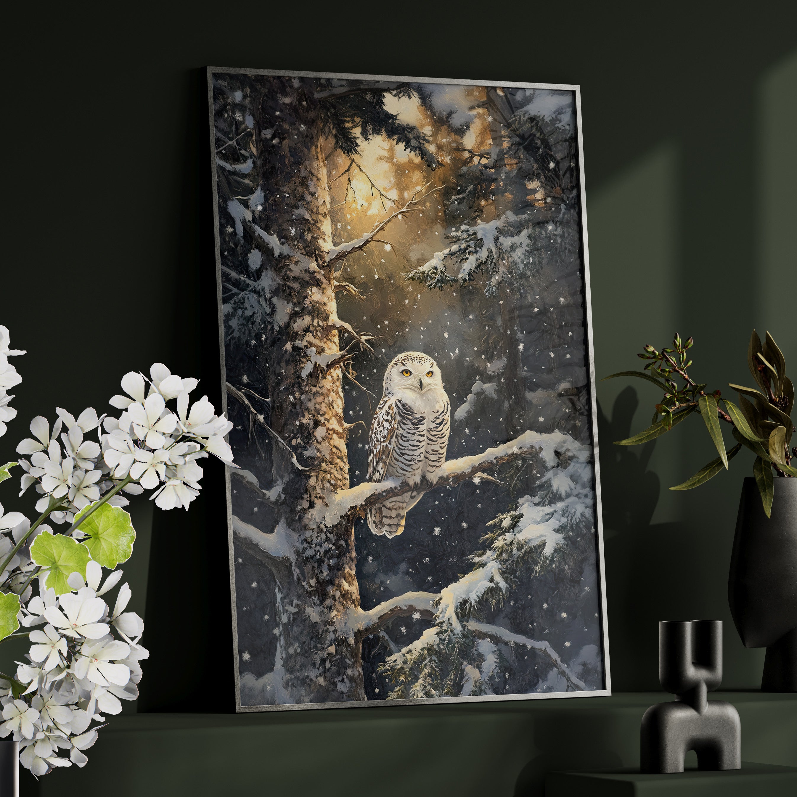 Framed Paper Print - Silent Gaze Snow Owl