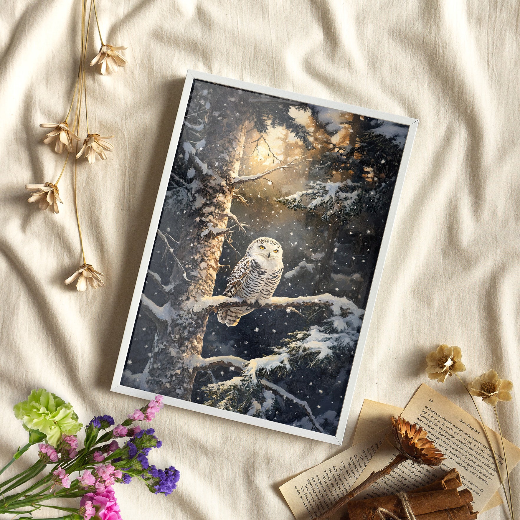 Framed Paper Print - Silent Gaze Snow Owl