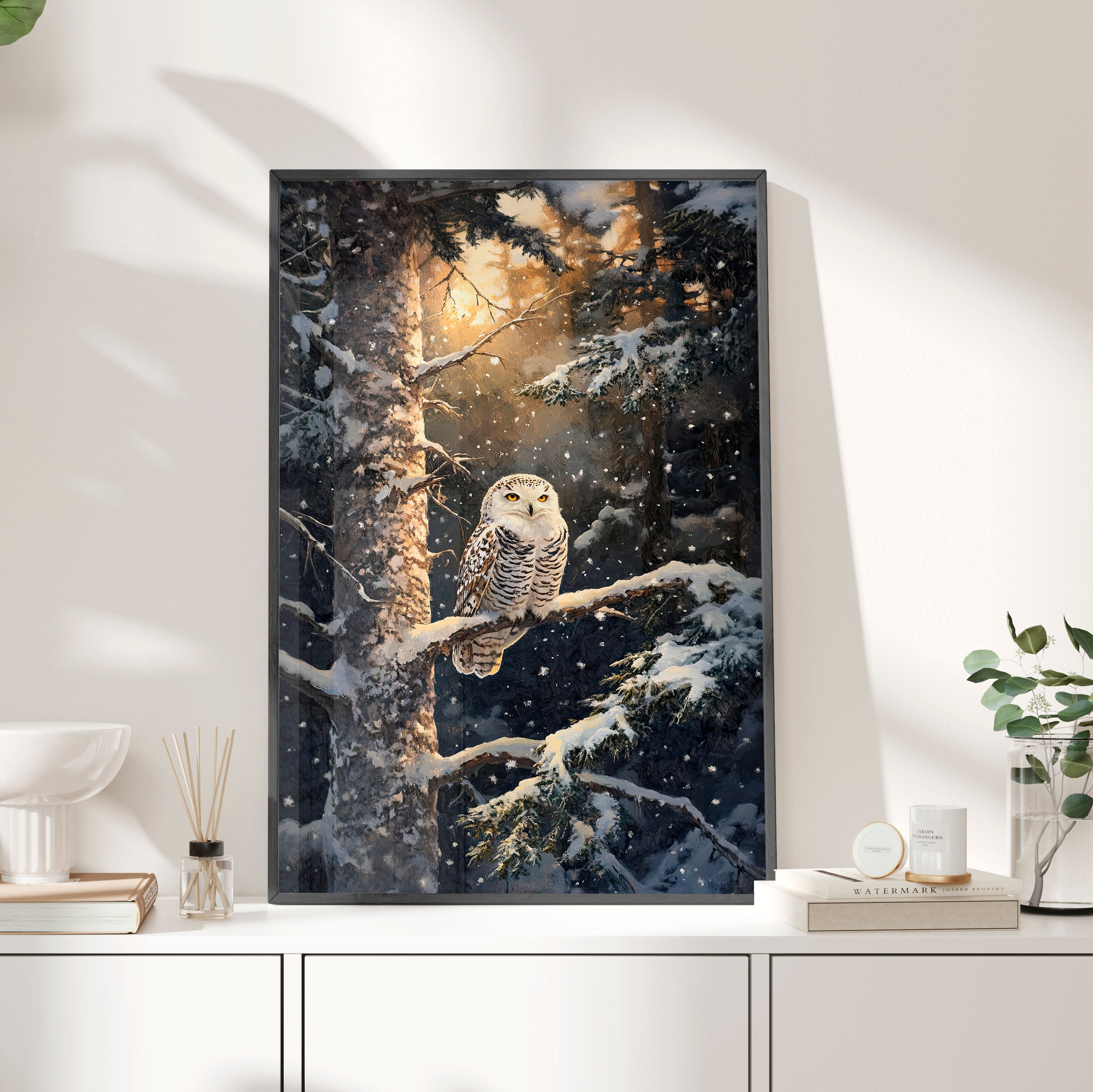 Framed Paper Print - Silent Gaze Snow Owl
