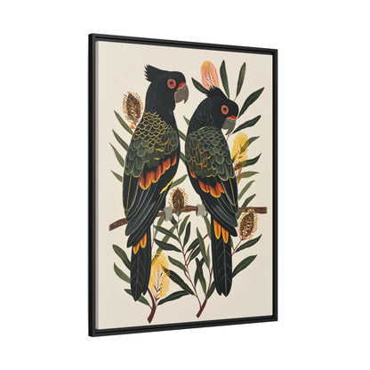 Framed Canvas - Black Cockatoos Among Banksia