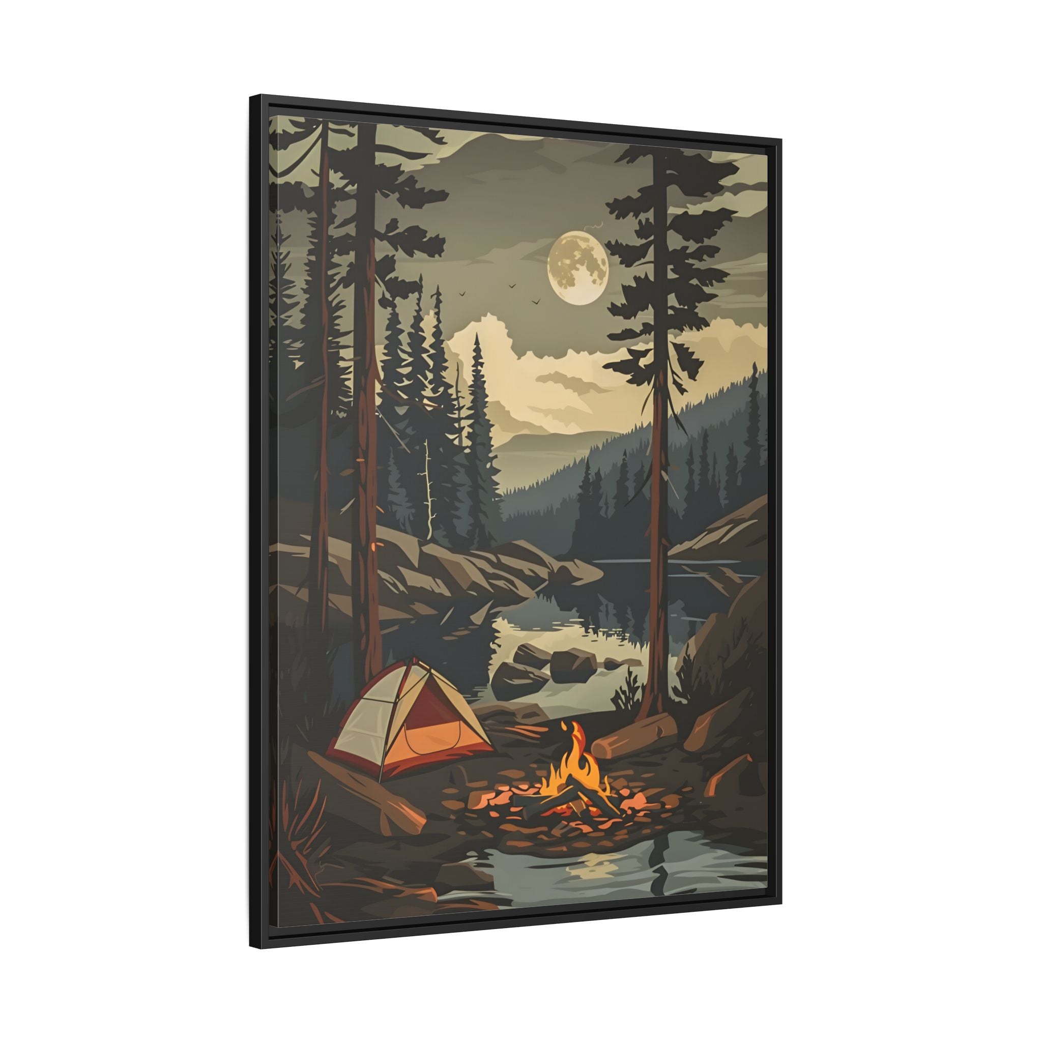 Framed Canvas - Moonlit Campfire Escape