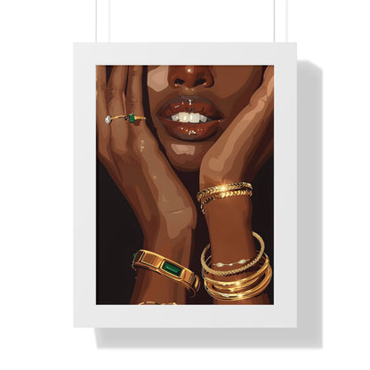 Framed Paper Print - Golden Emerald Beauty Portrait