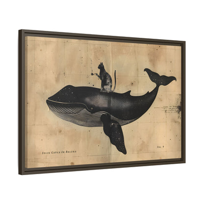Framed Canvas - Cat Rides Whale Theory