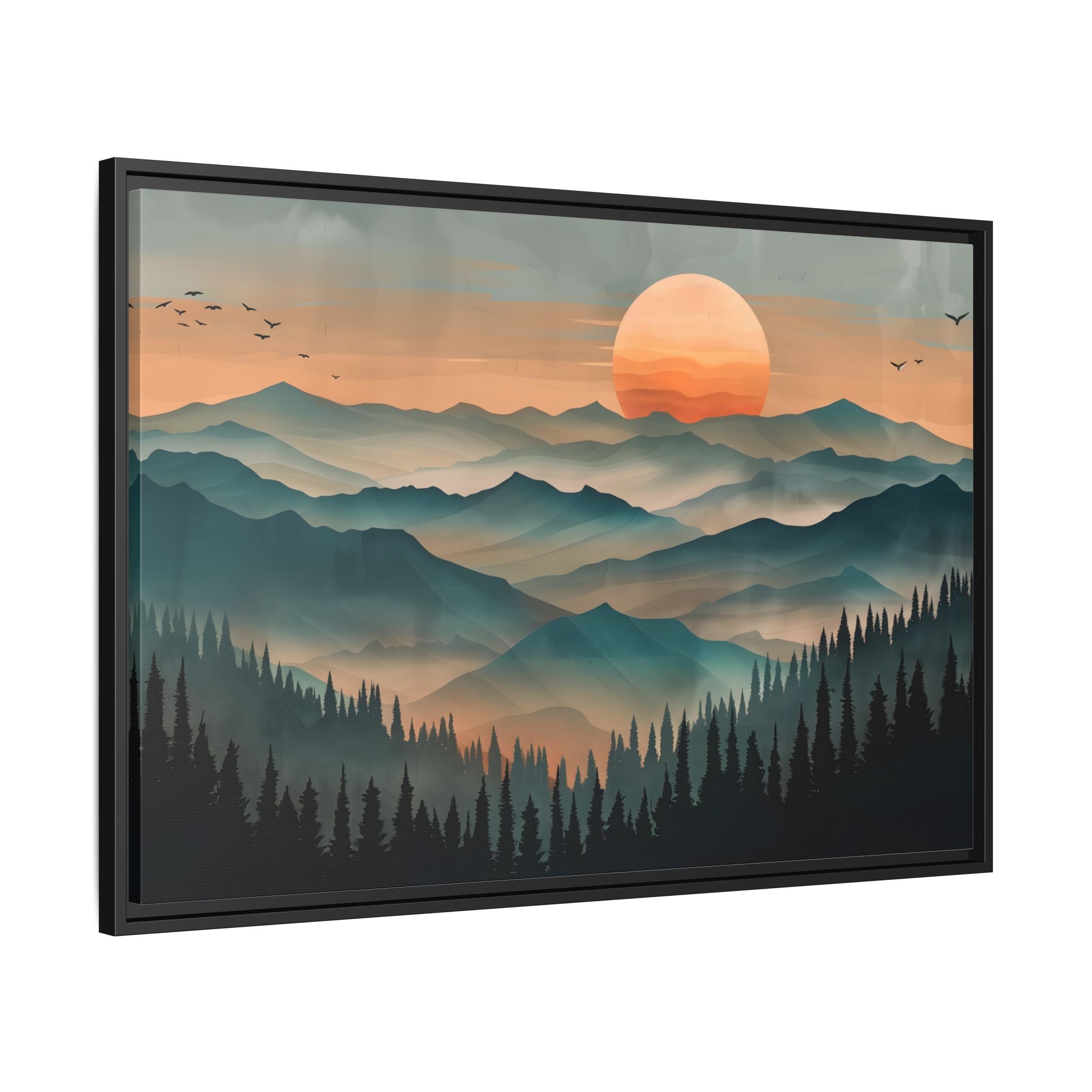 Framed Canvas - Sunset Serenity Mountain Range