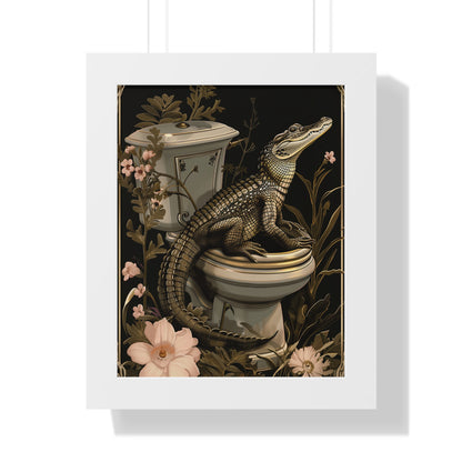 Framed Paper Print - Toilet Gator Floral Surprise