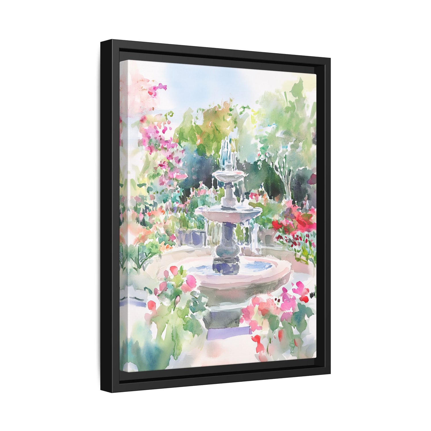 Framed Canvas - Charleston Garden Fountain View