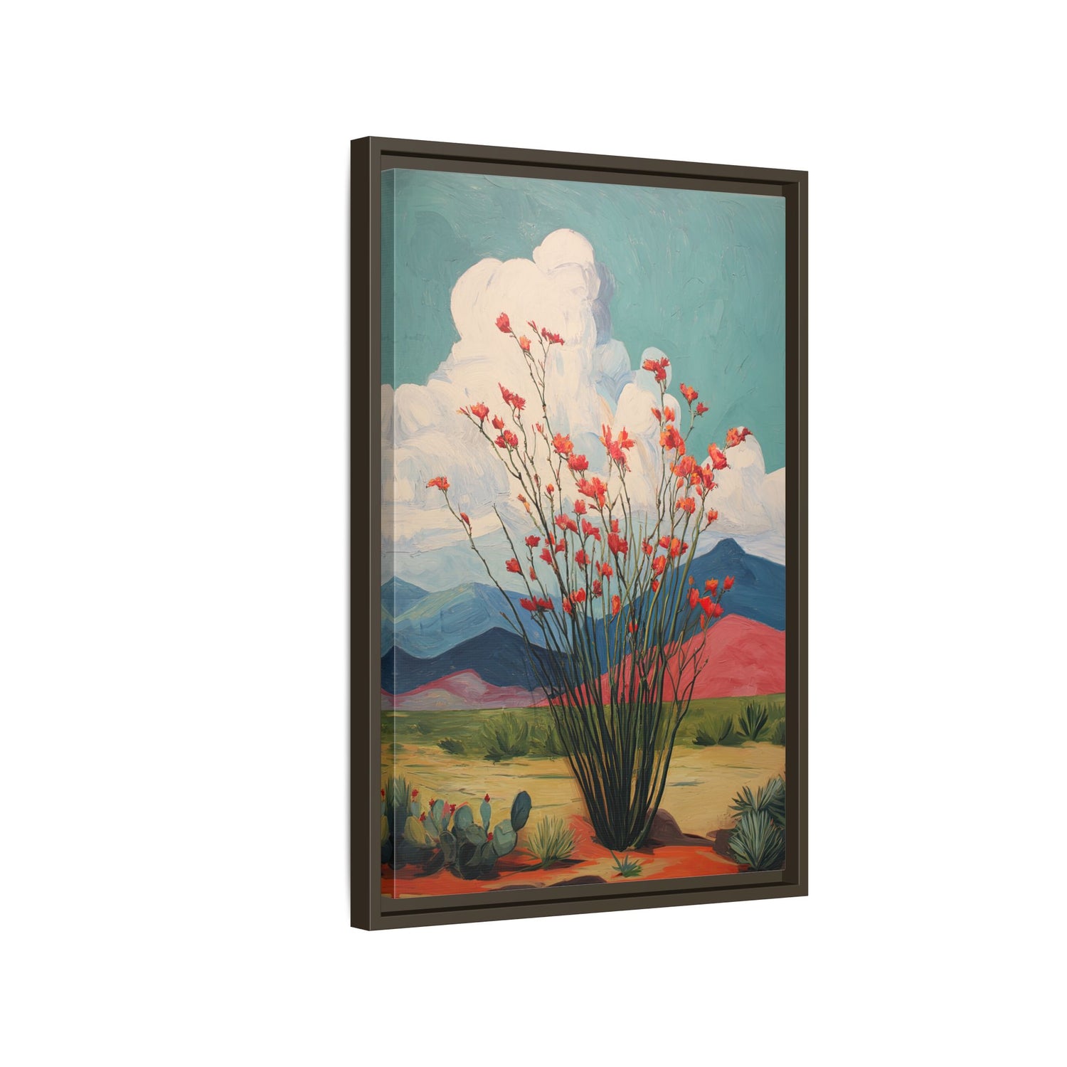 Framed Canvas - Ocotillo Cactus Desert Bloom